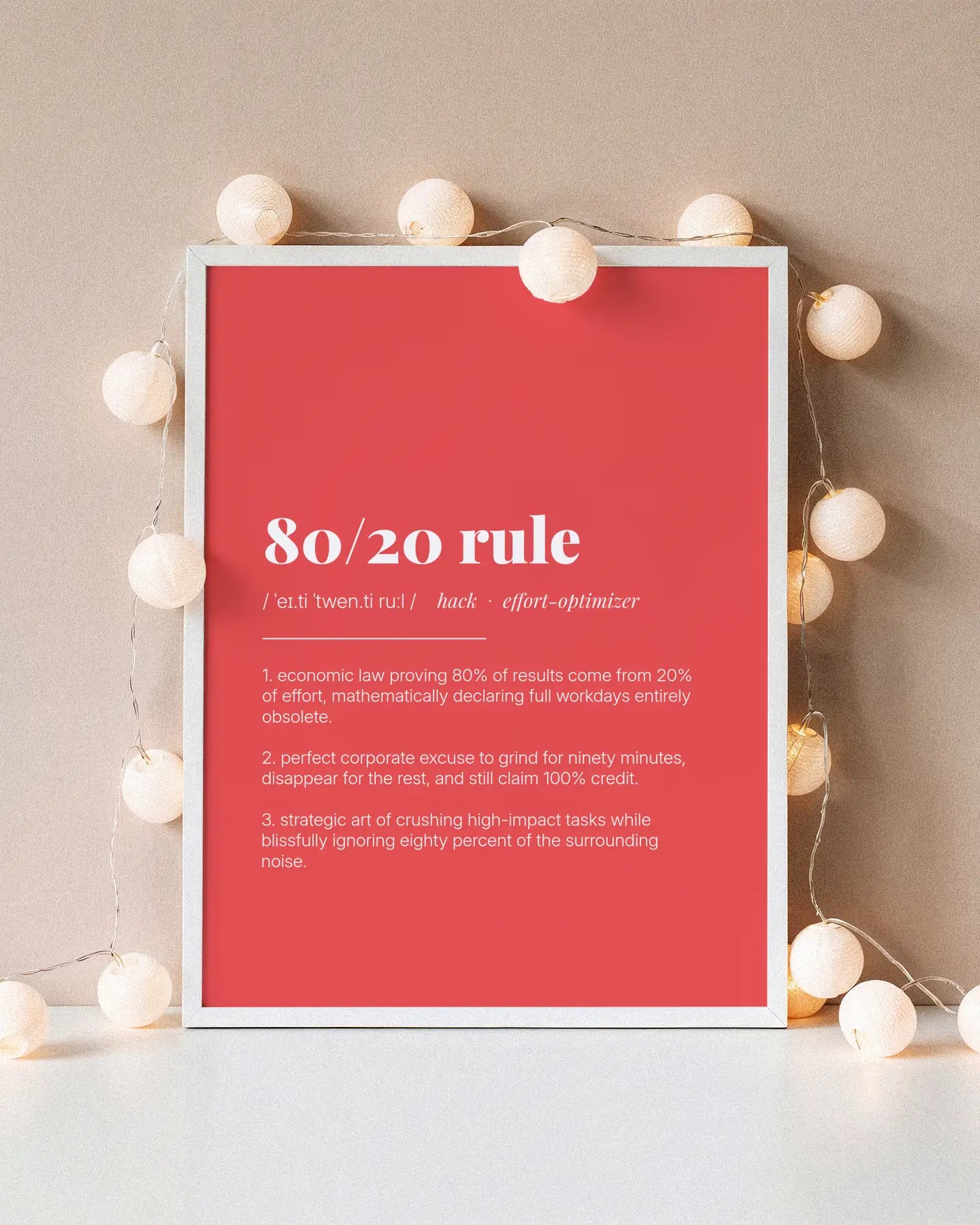 Definition Poster of 80/20 Rule on Strawberry background