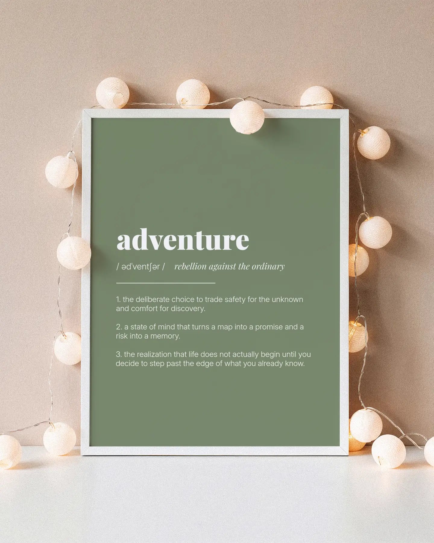 Definition Poster of Adventure on Sage Green background