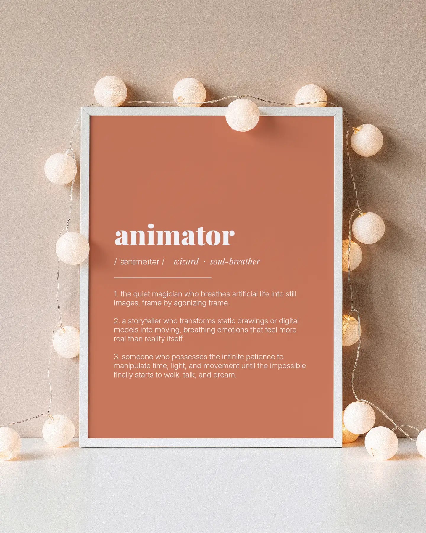 Definition Poster of Animator on Terracotta background