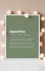 Definition Poster of Aquarius on Sage Green background
