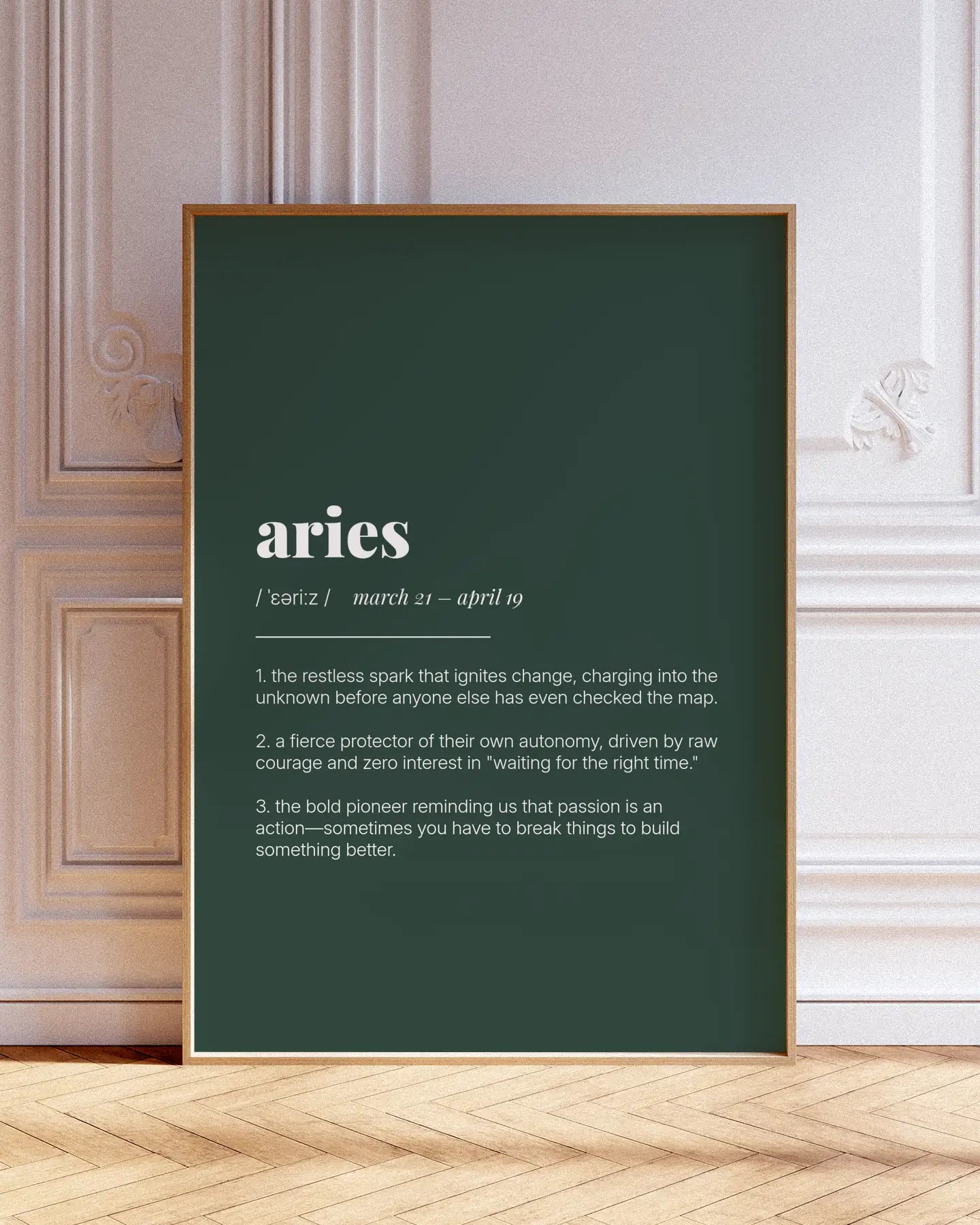 Definition Poster of Aries on Emerald background