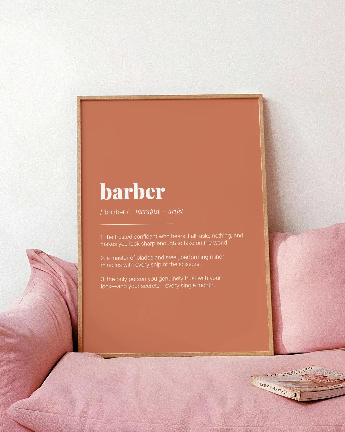 Definition Poster of Barber on Terracotta background