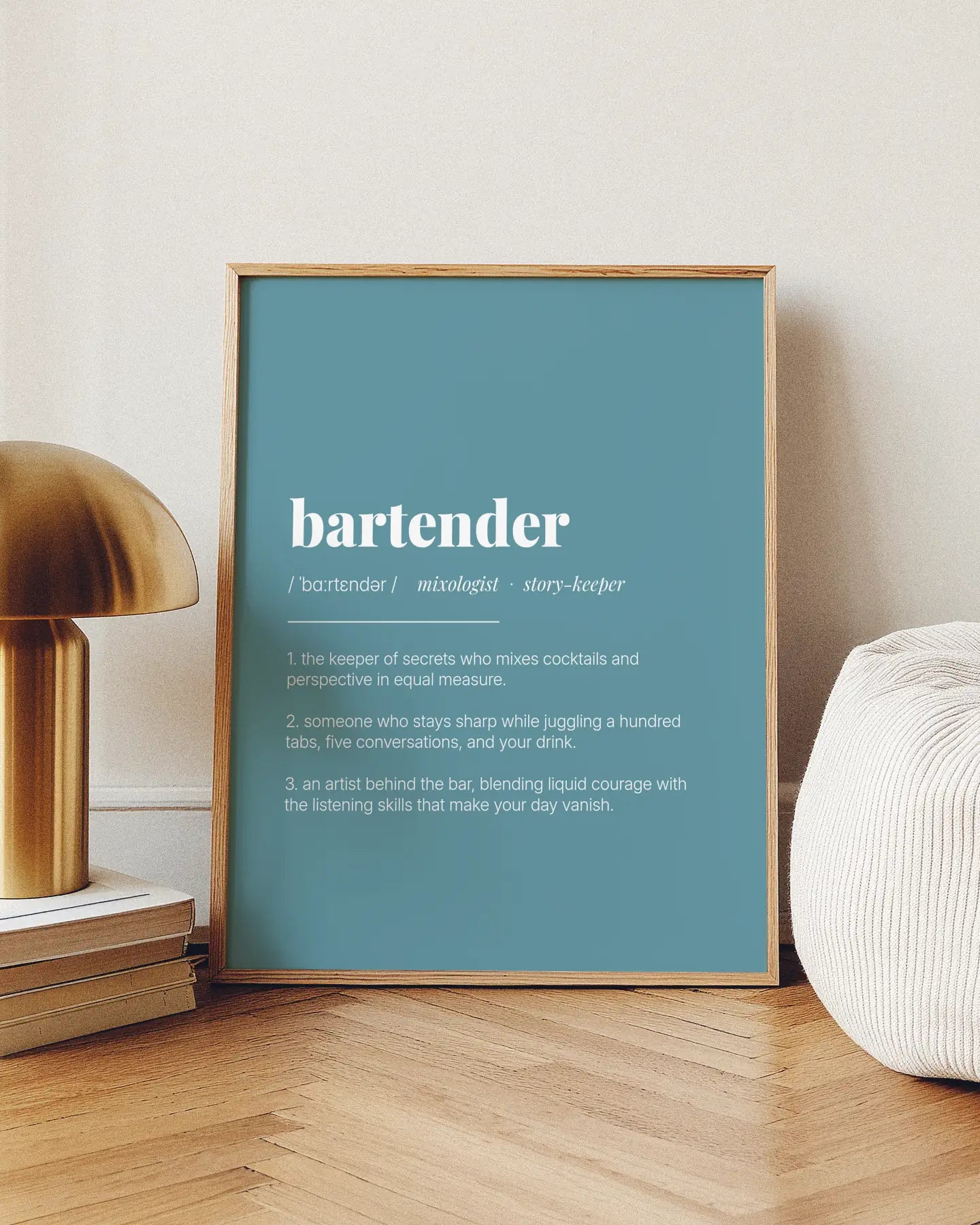 Definition Poster of Bartender on Sea Glass background