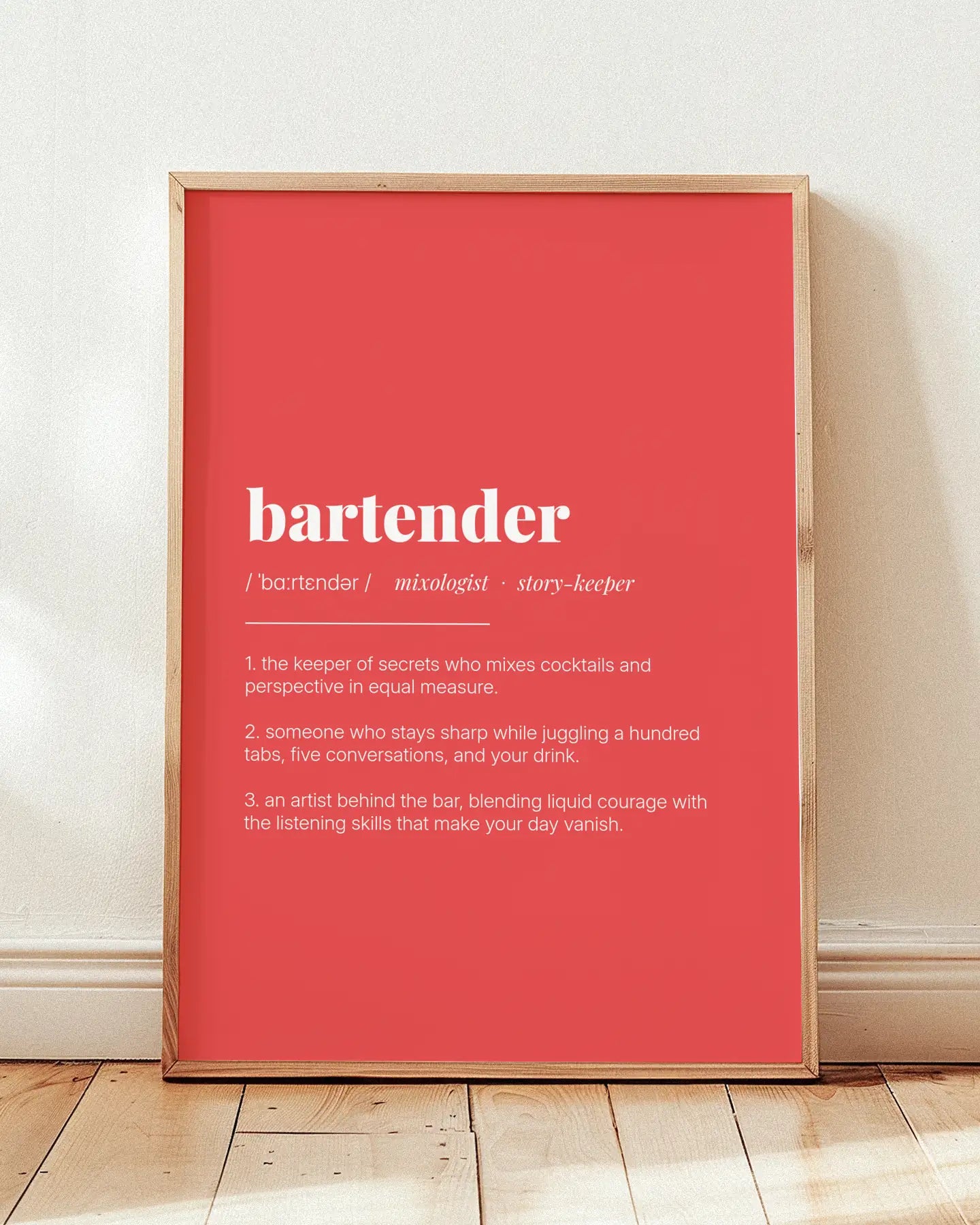 Definition Poster of Bartender on Strawberry background