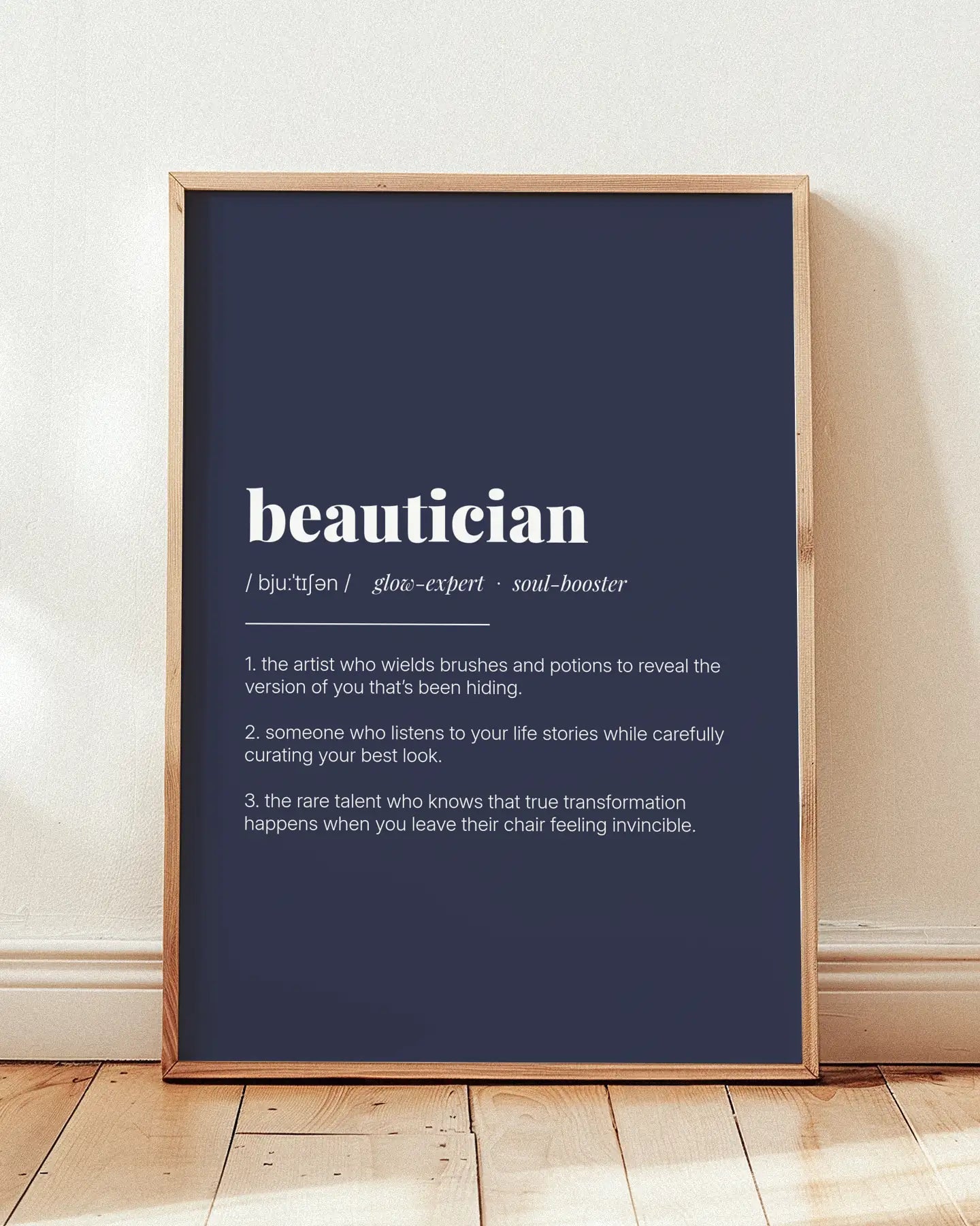 Definition Poster of Beautician on Deep Navy background