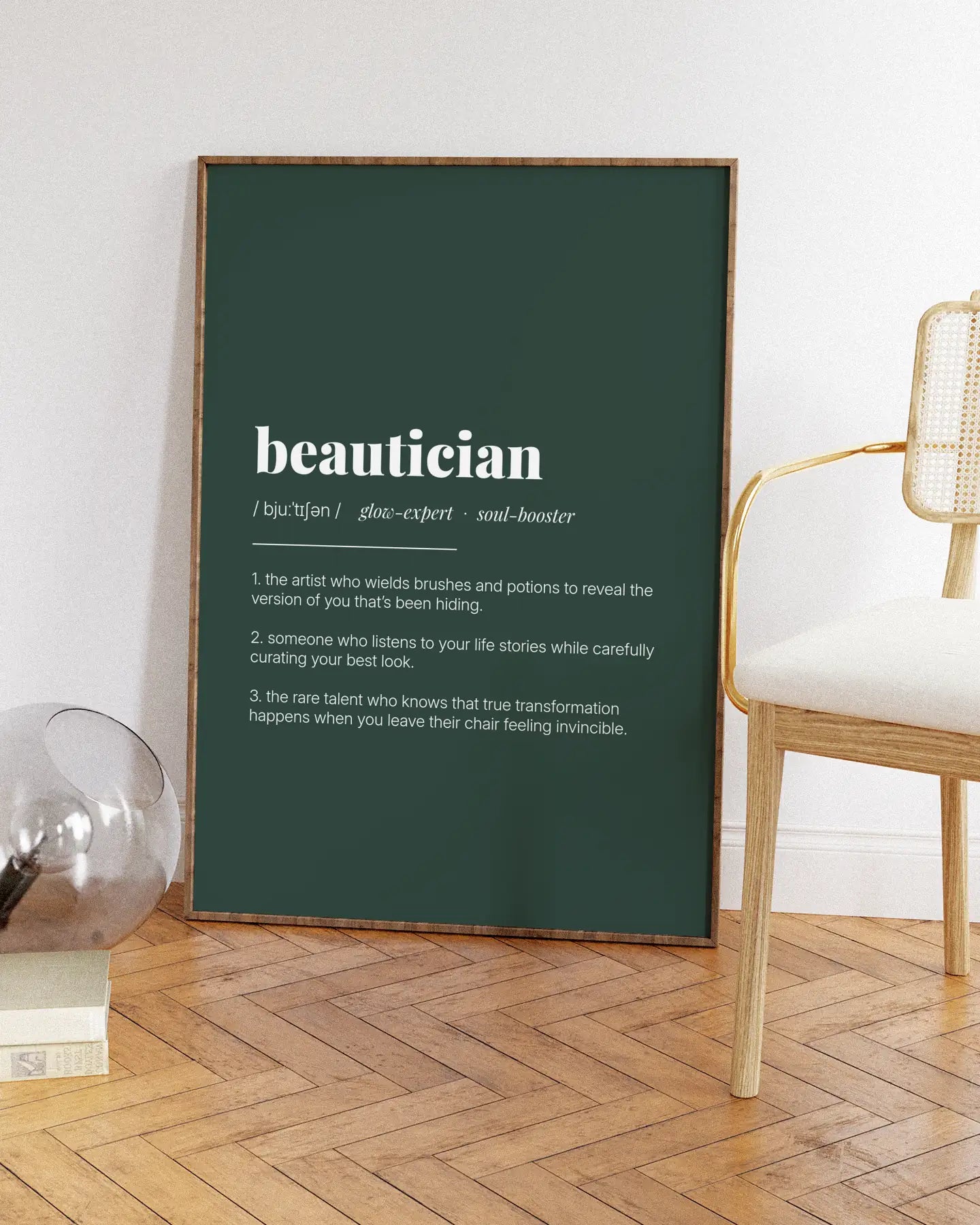 Definition Poster of Beautician on Emerald background