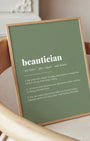 Definition Poster of Beautician on Sage Green background