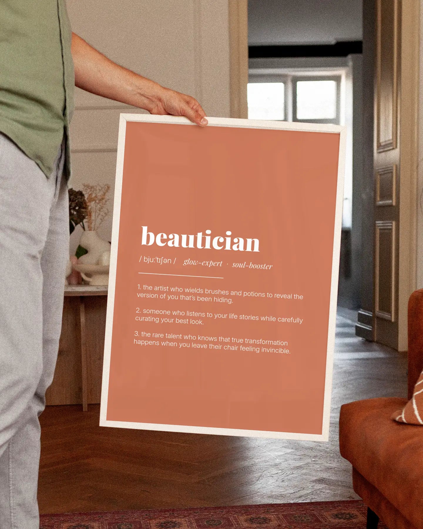 Definition Poster of Beautician on Terracotta background