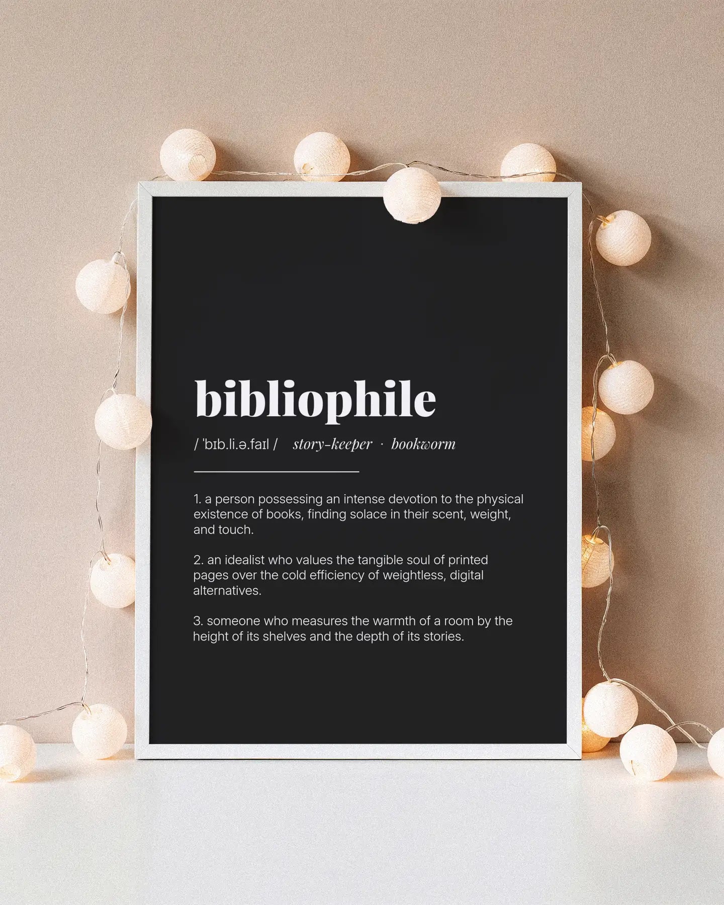 Definition Poster of Bibliophile on Midnight Ink background