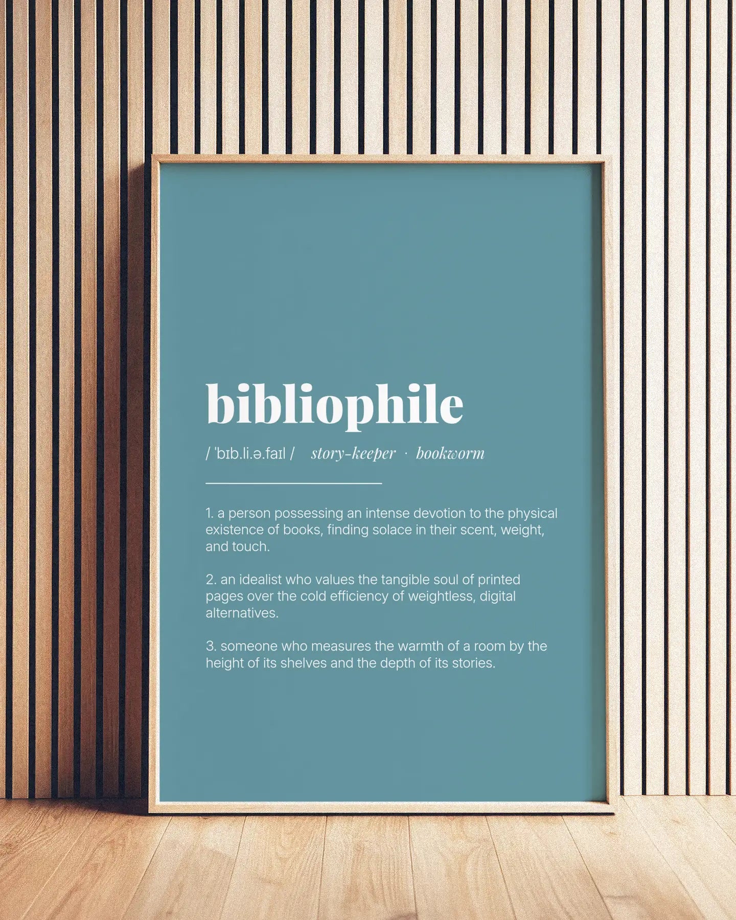 Definition Poster of Bibliophile on Sea Glass background