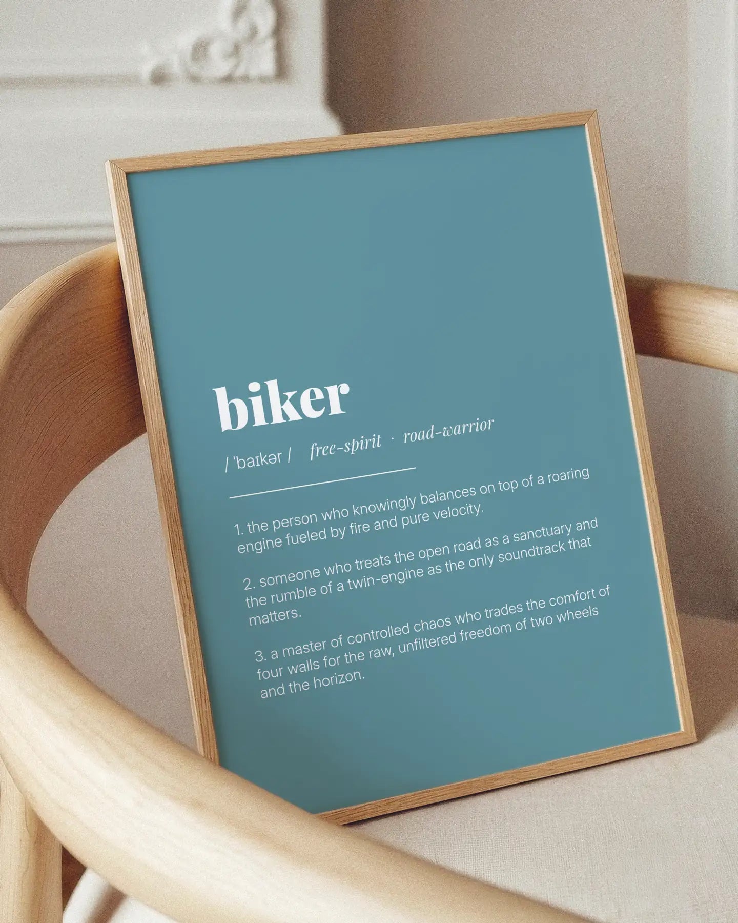 Definition Poster of Biker on Sea Glass background