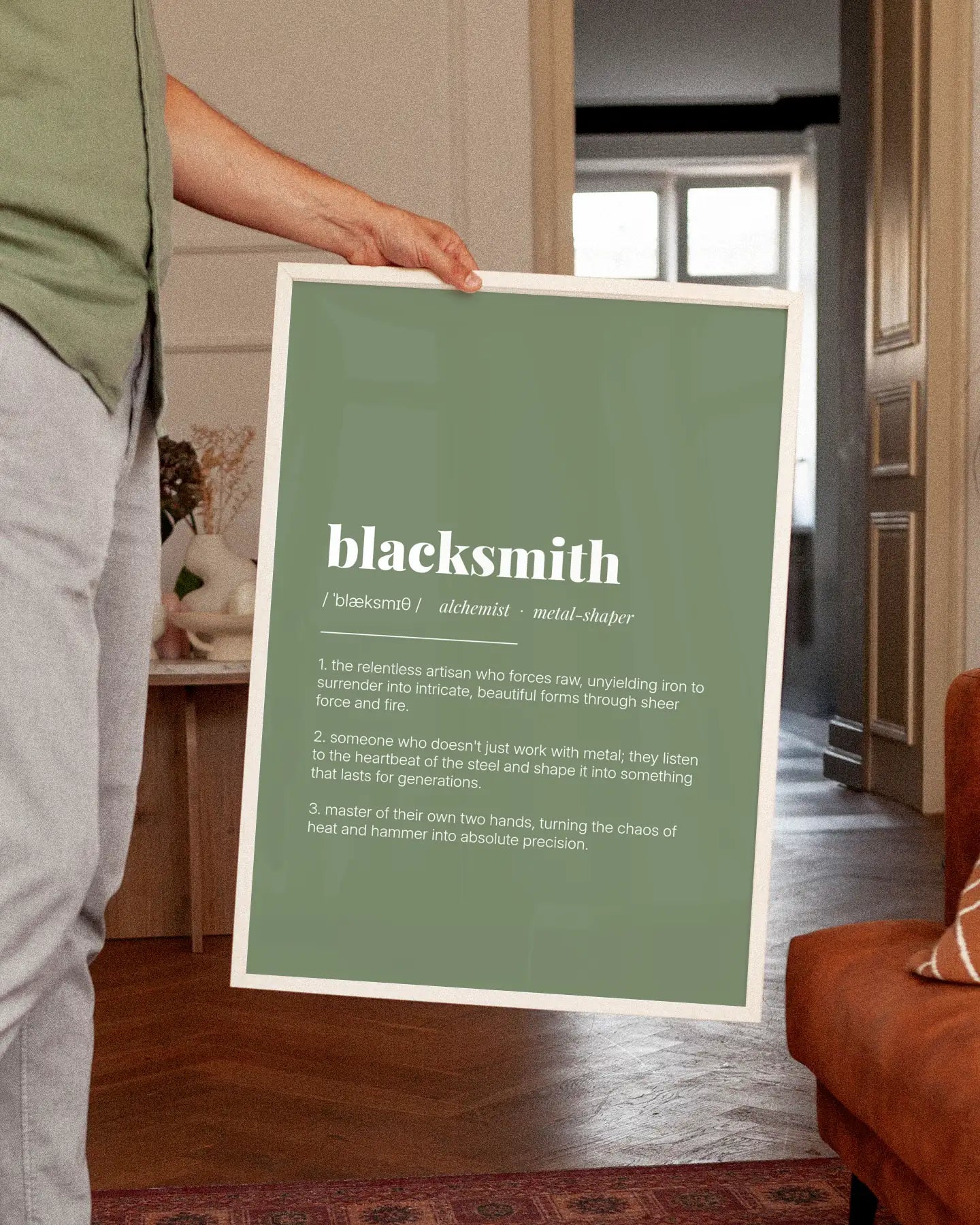 Definition Poster of Blacksmith on Sage Green background