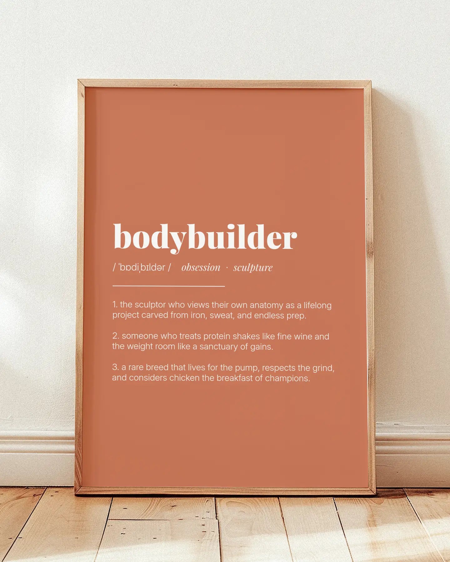 Definition Poster of Bodybuilder on Terracotta background