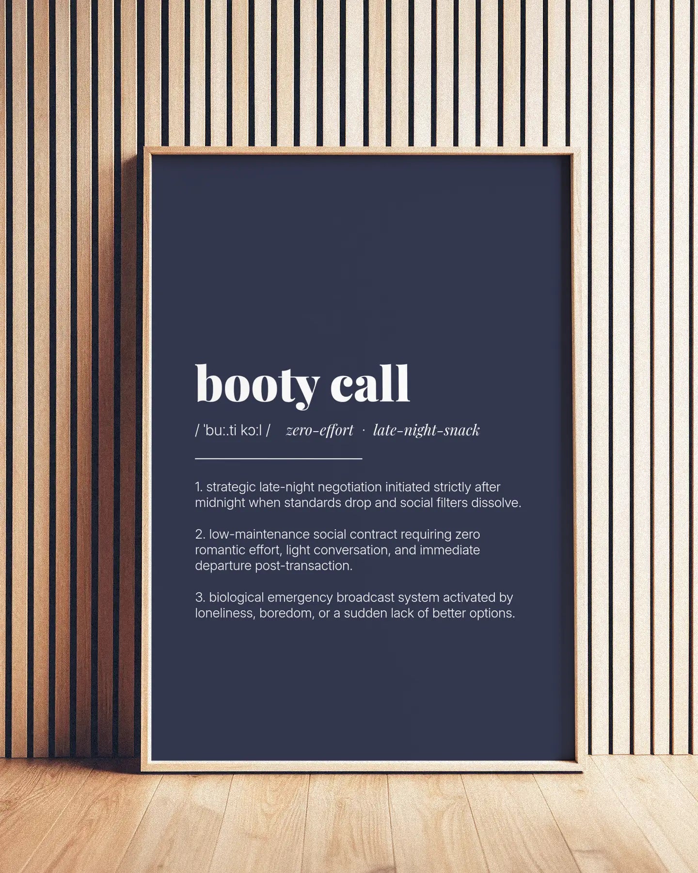 Definition Poster of Booty Call on Deep Navy background
