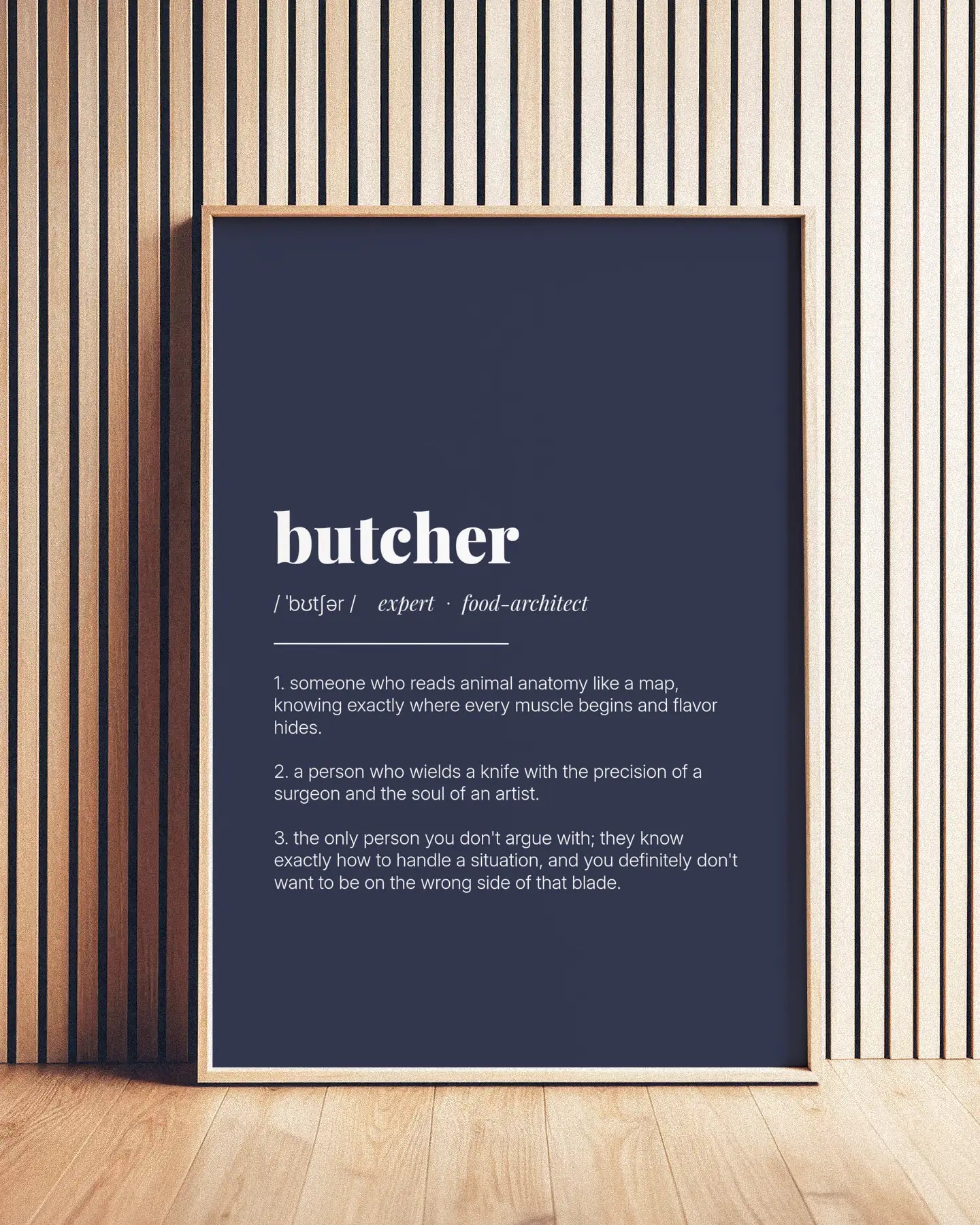 Definition Poster of Butcher on Deep Navy background