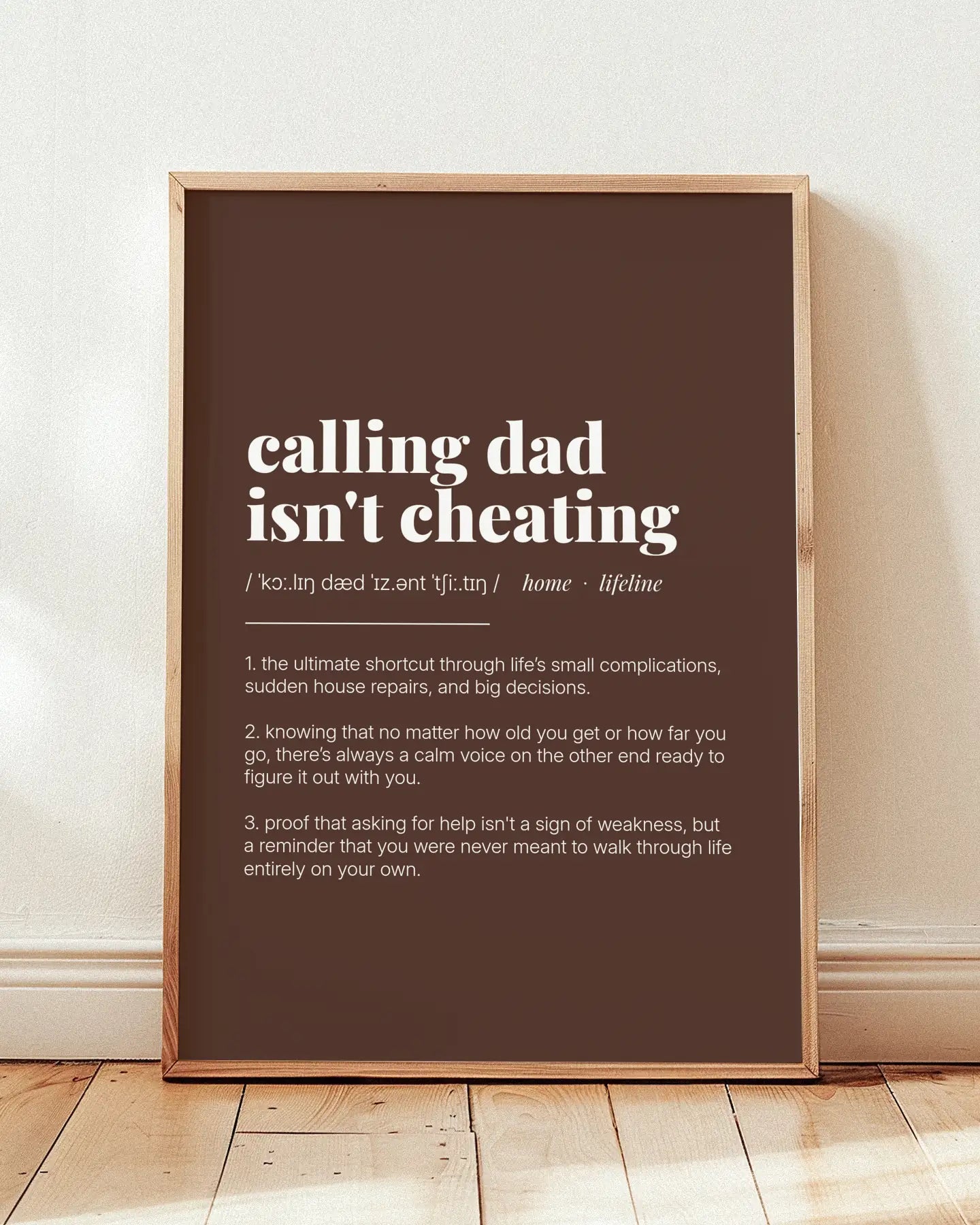 Definition Poster of Calling Dad<br />Isn't Cheating on Espresso background