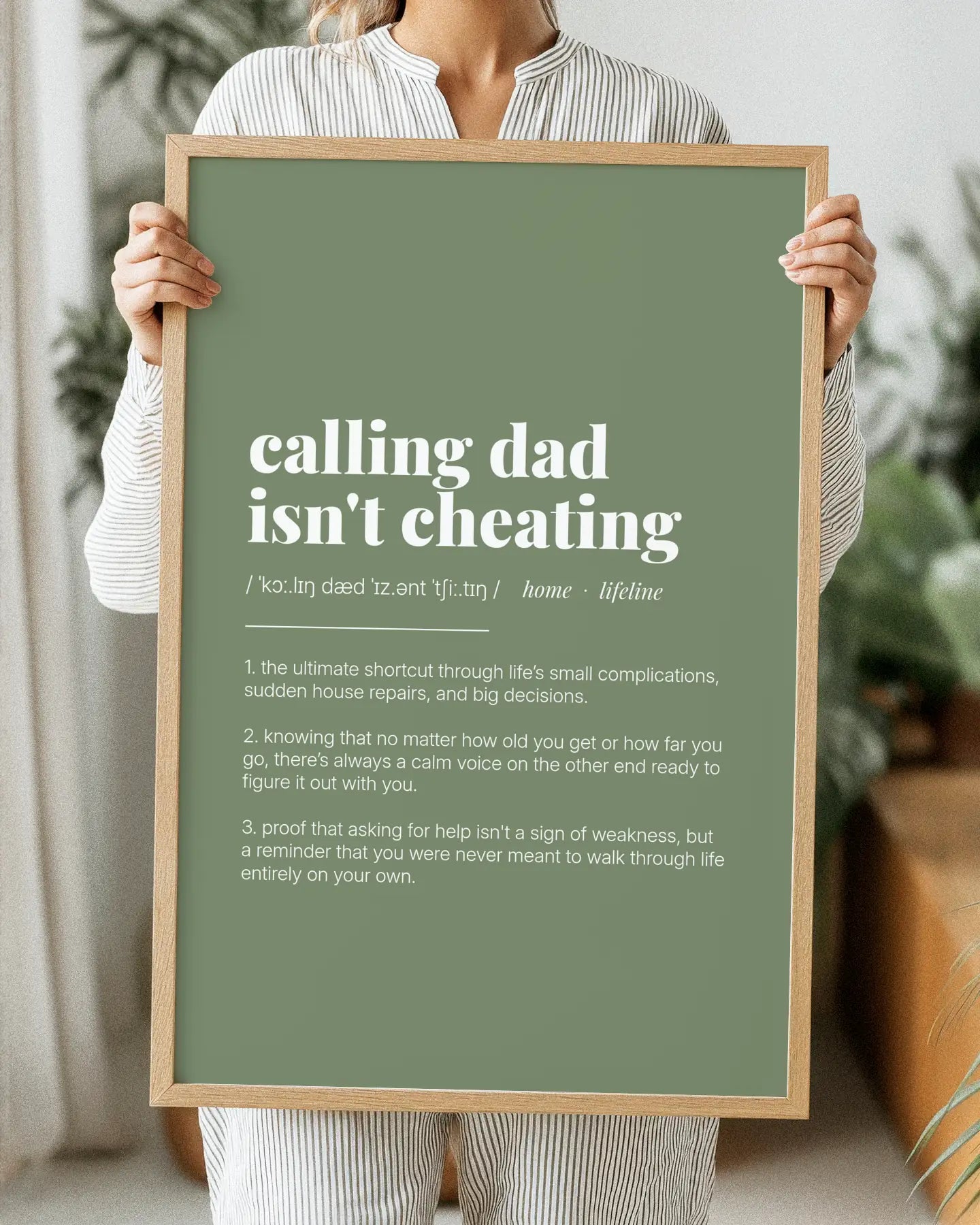 Definition Poster of Calling Dad<br />Isn't Cheating on Sage Green background