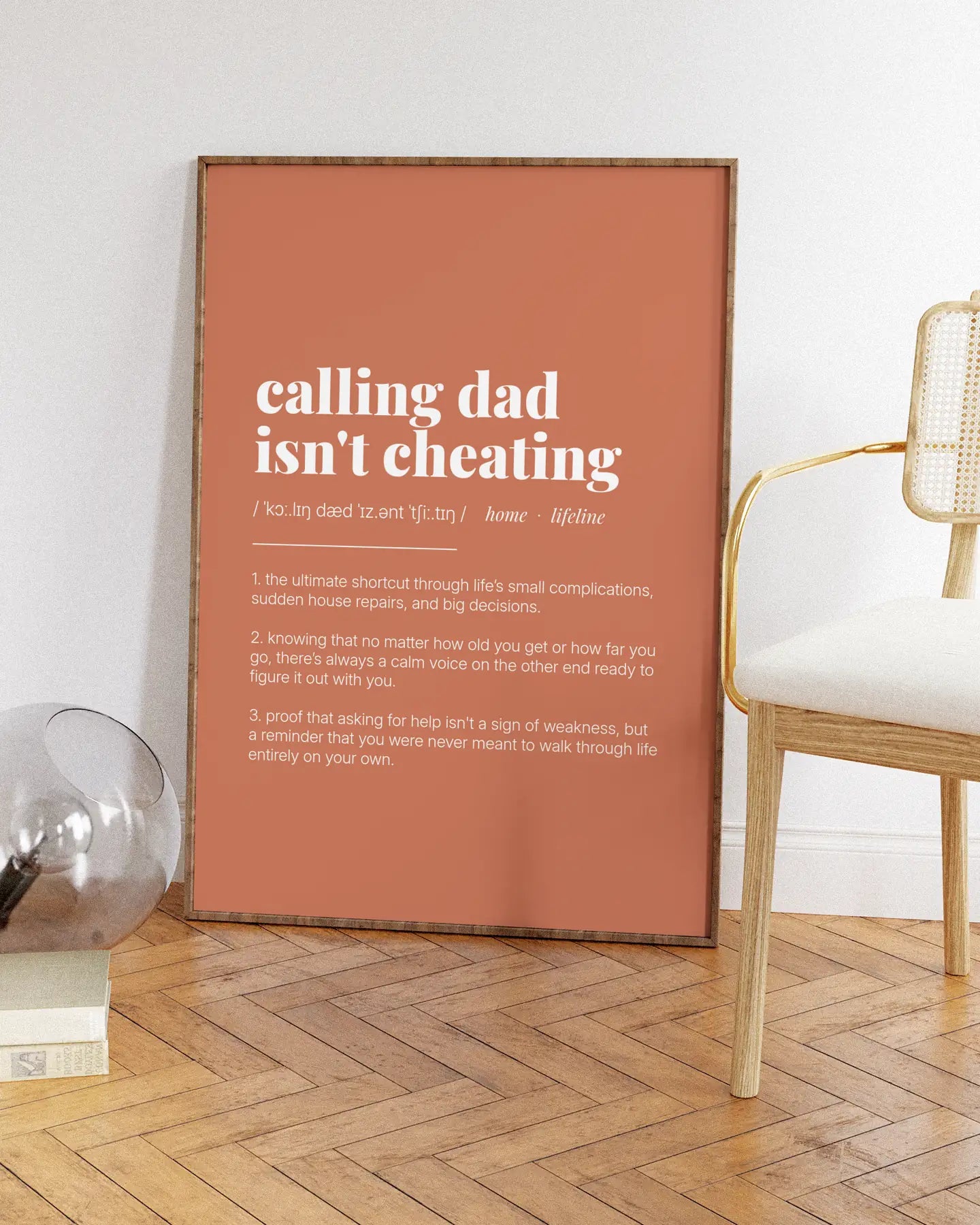 Definition Poster of Calling Dad<br />Isn't Cheating on Terracotta background