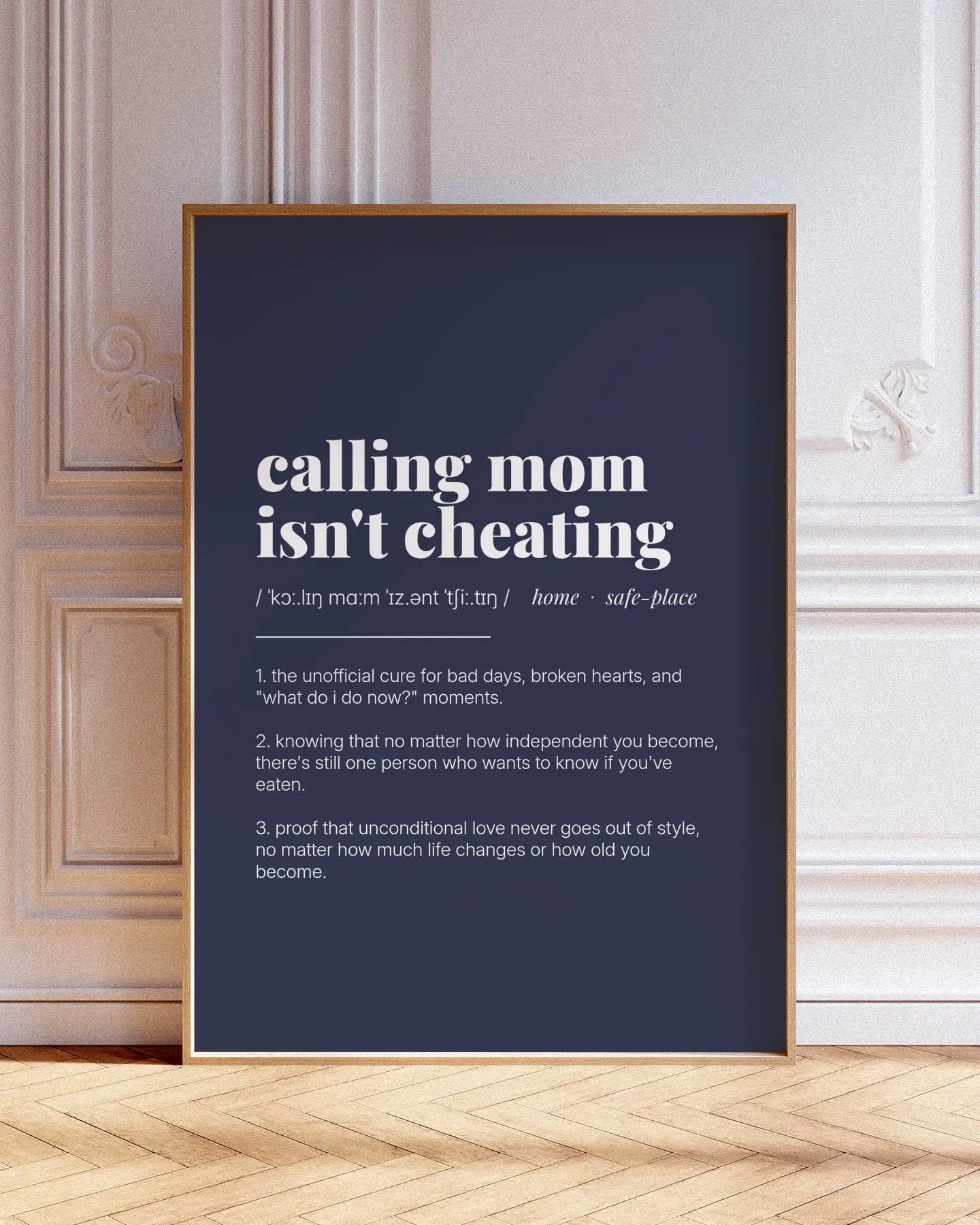 Definition Poster of Calling Mom<br />Isn't Cheating on Deep Navy background