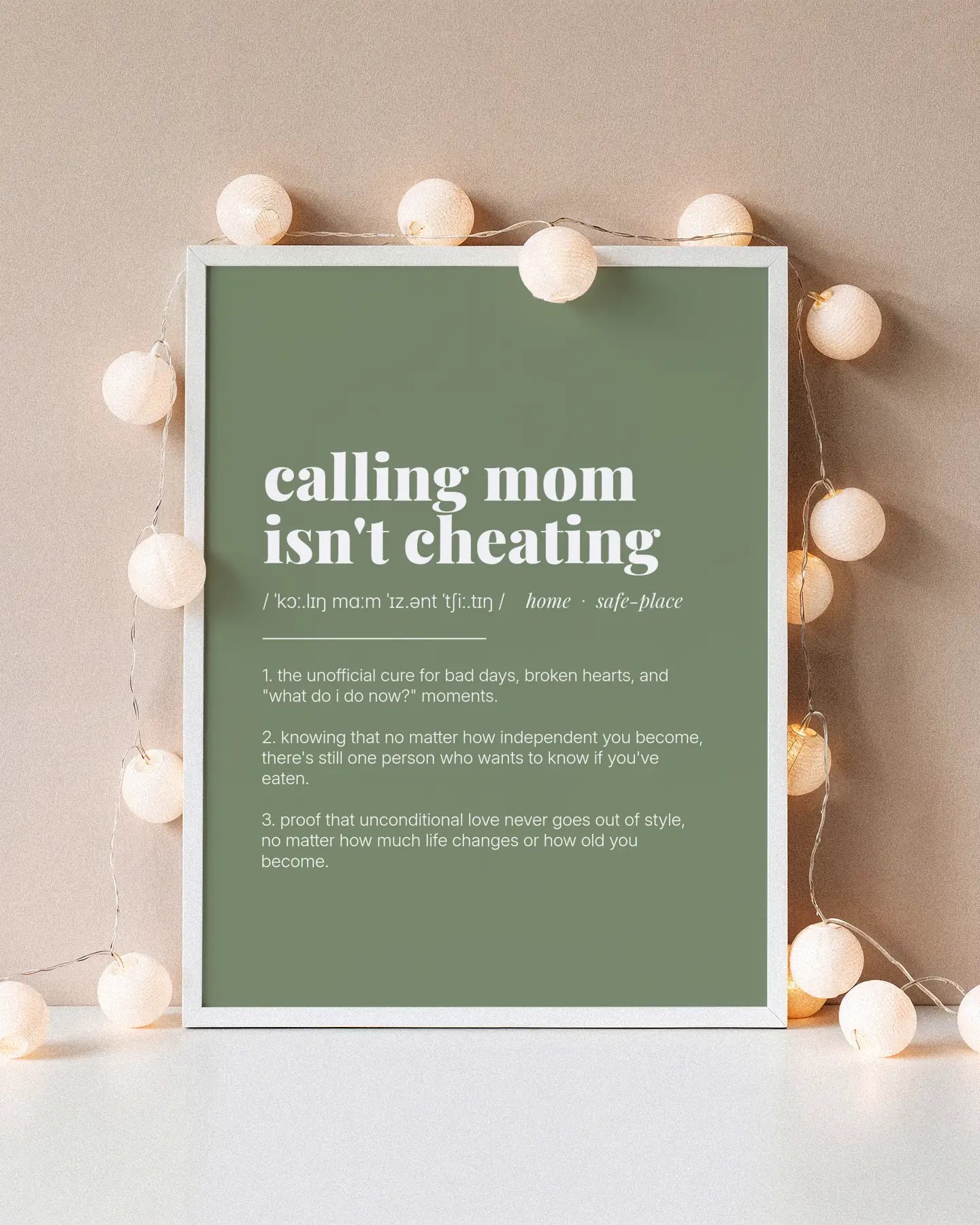 Definition Poster of Calling Mom<br />Isn't Cheating on Sage Green background