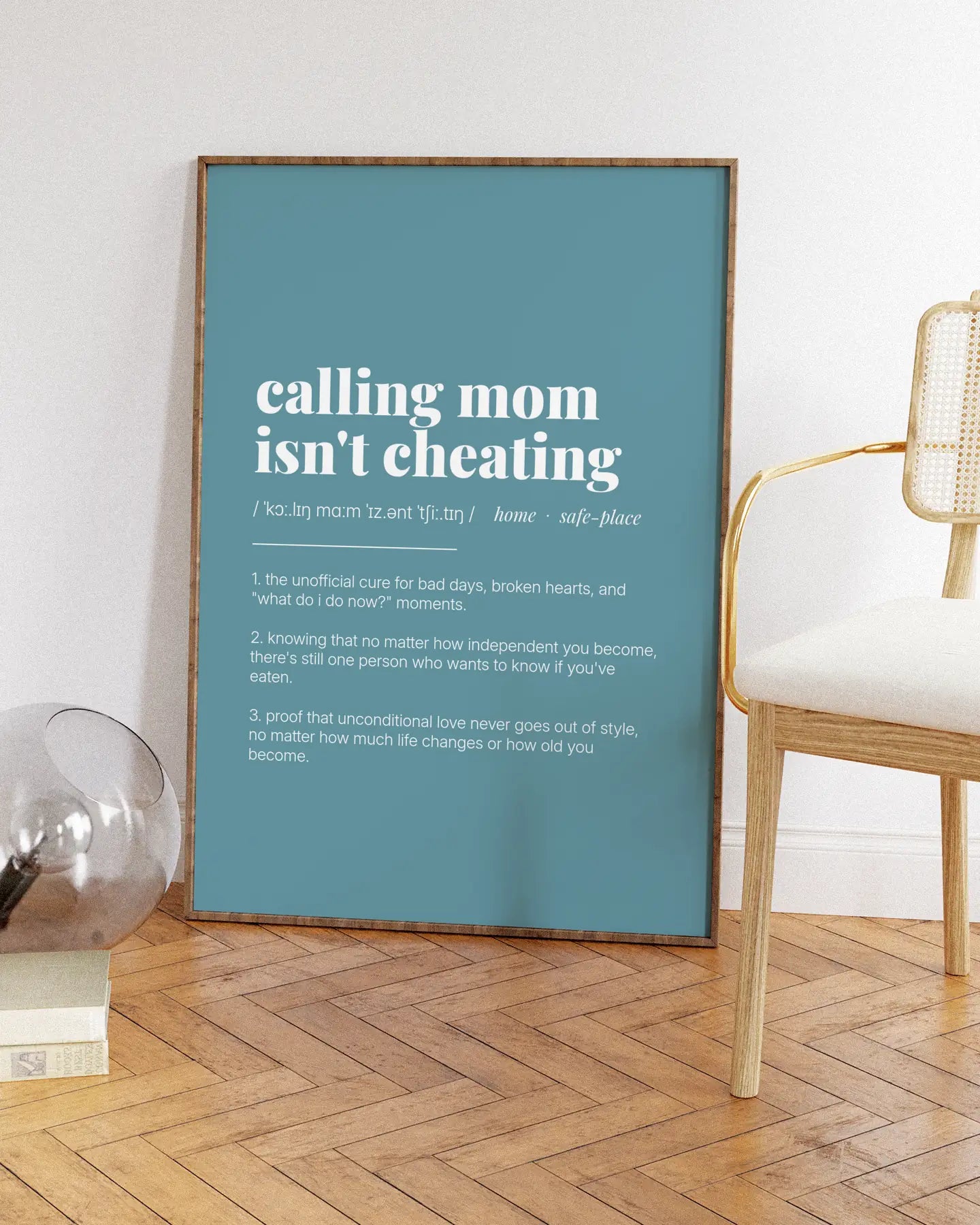Definition Poster of Calling Mom<br />Isn't Cheating on Sea Glass background