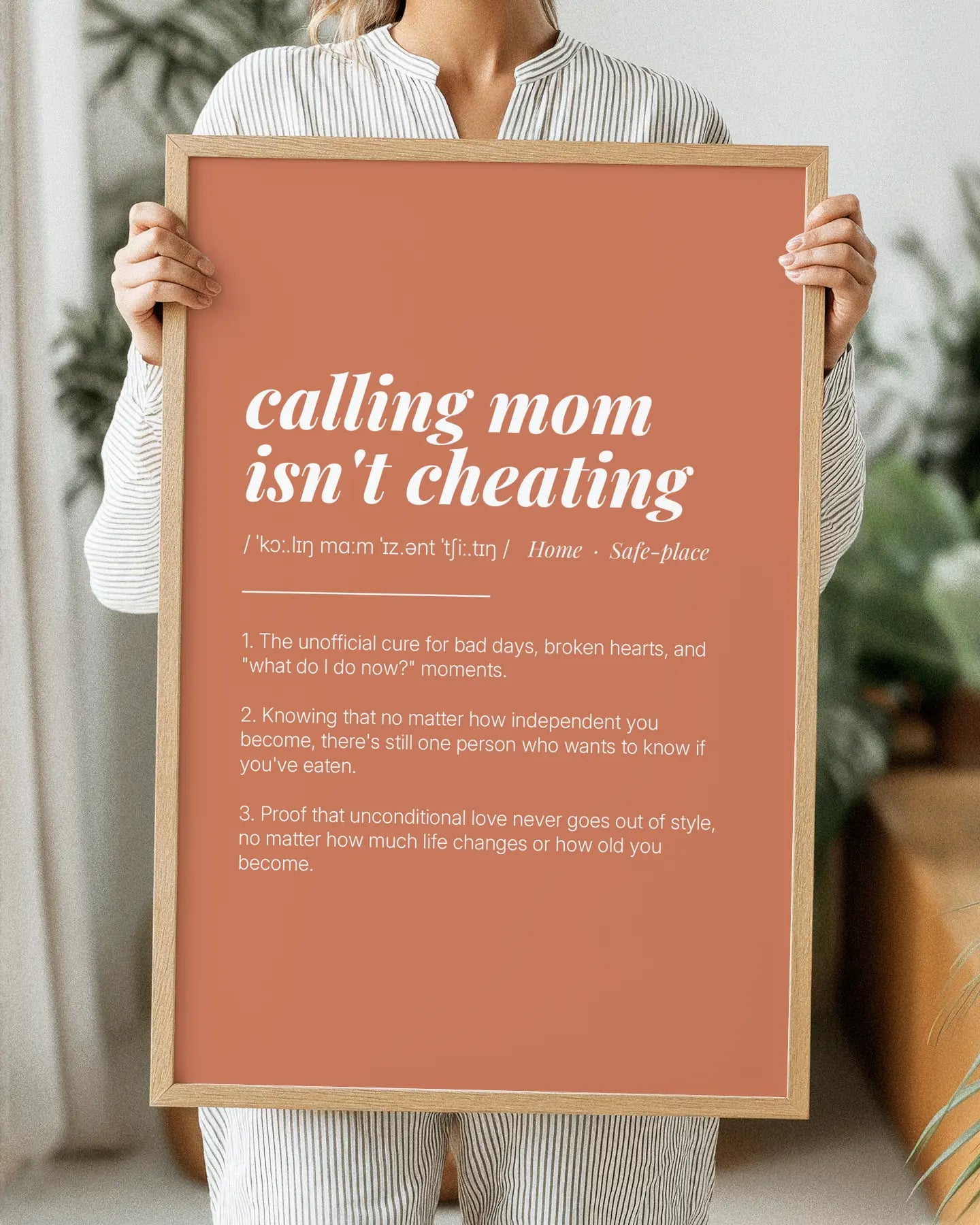 Definition Poster of Calling Mom<br />Isn't Cheating on Terracotta background