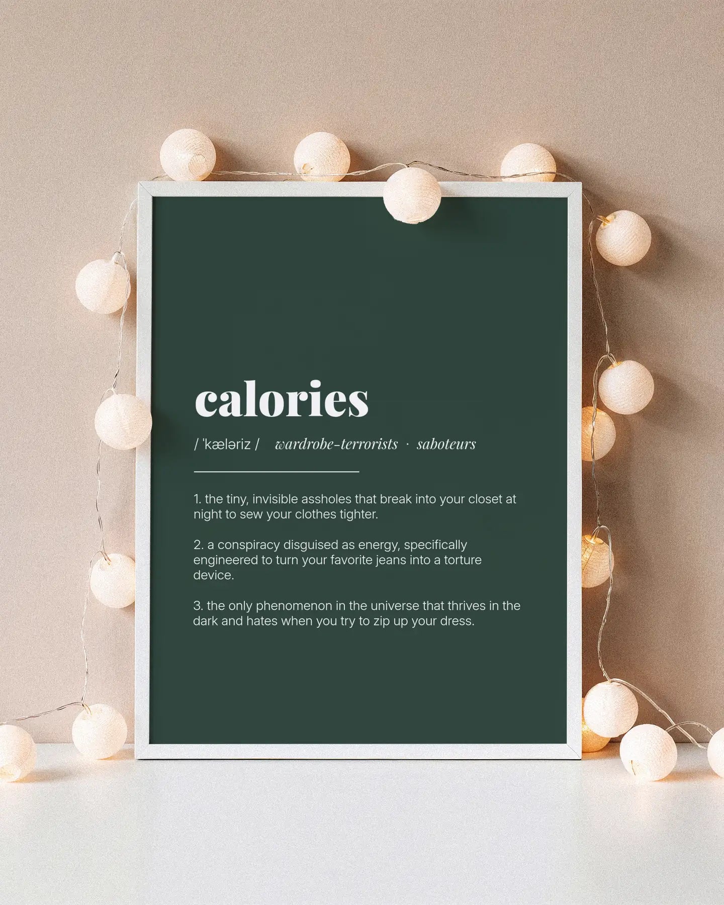 Definition Poster of Calories on Emerald background