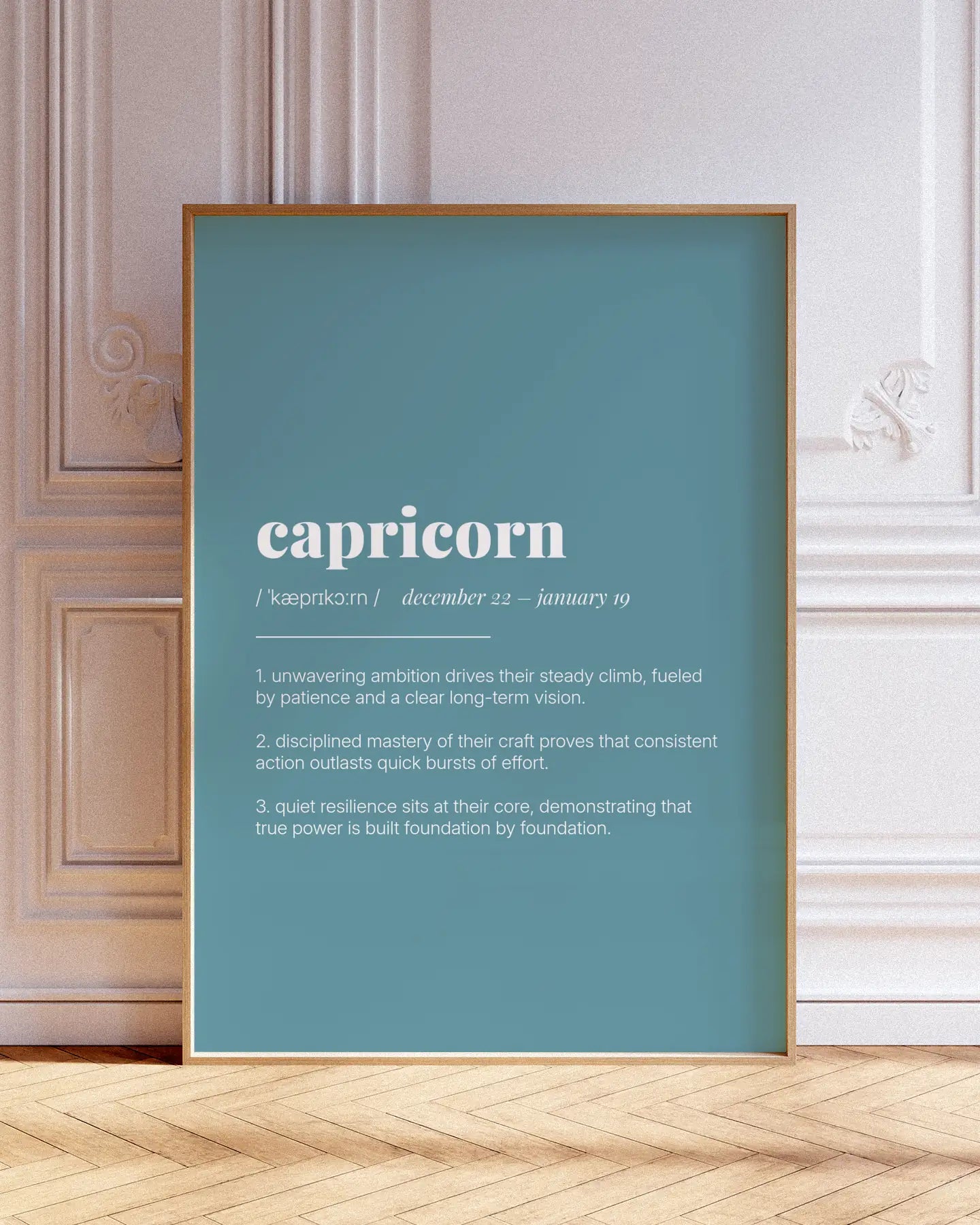 Definition Poster of Capricorn on Sea Glass background