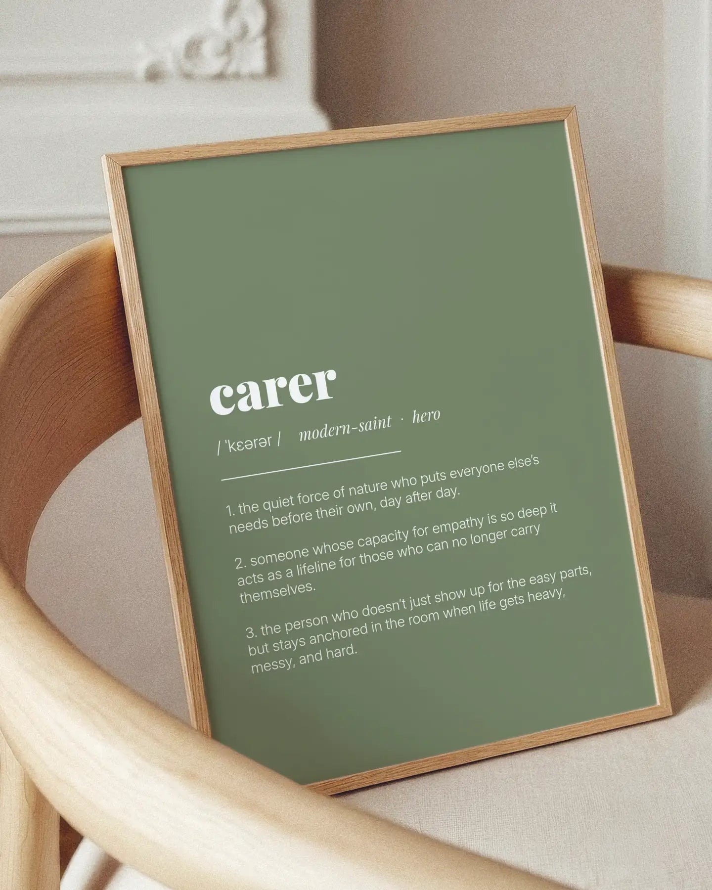 Definition Poster of Carer on Sage Green background