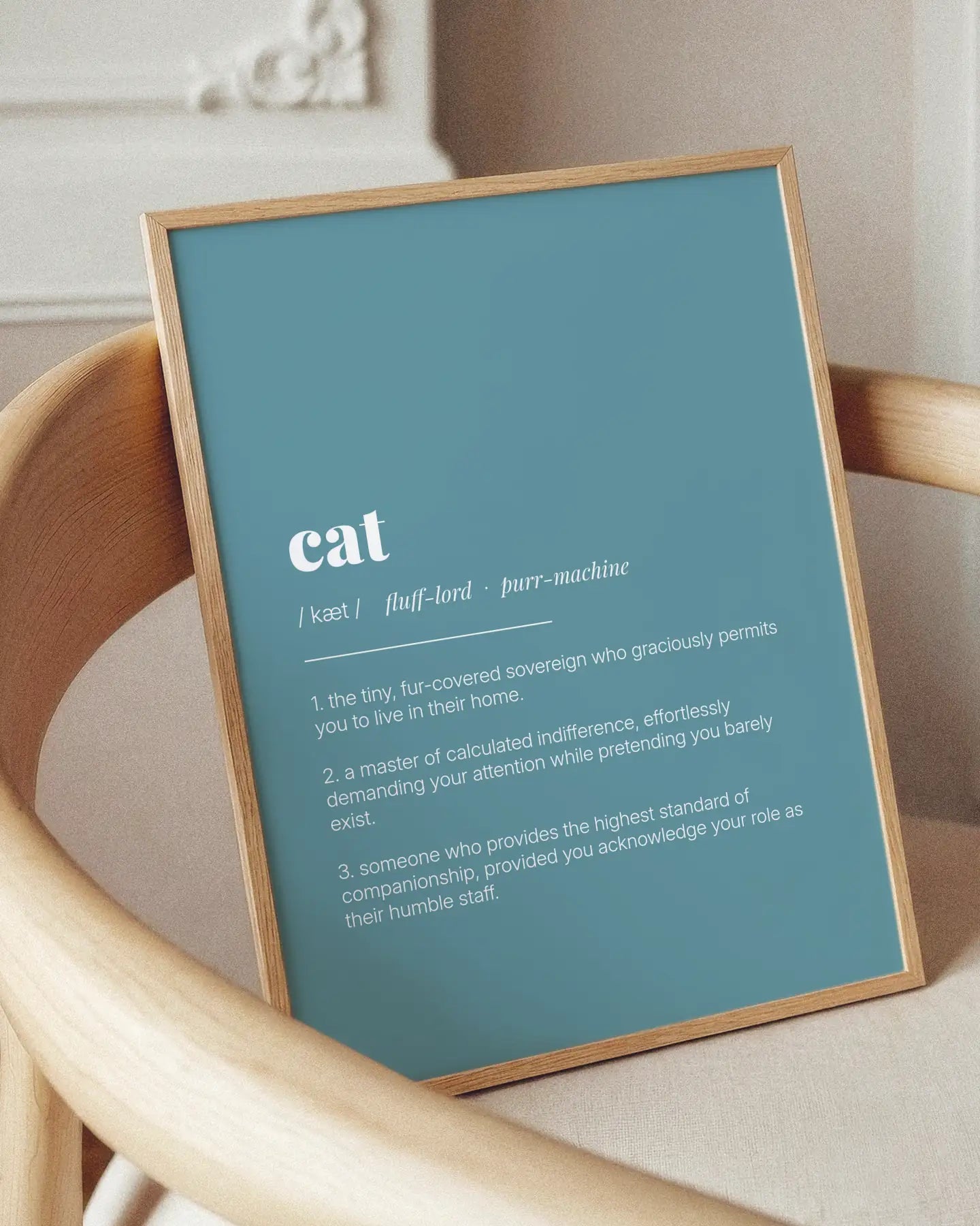 Definition Poster of Cat on Sea Glass background