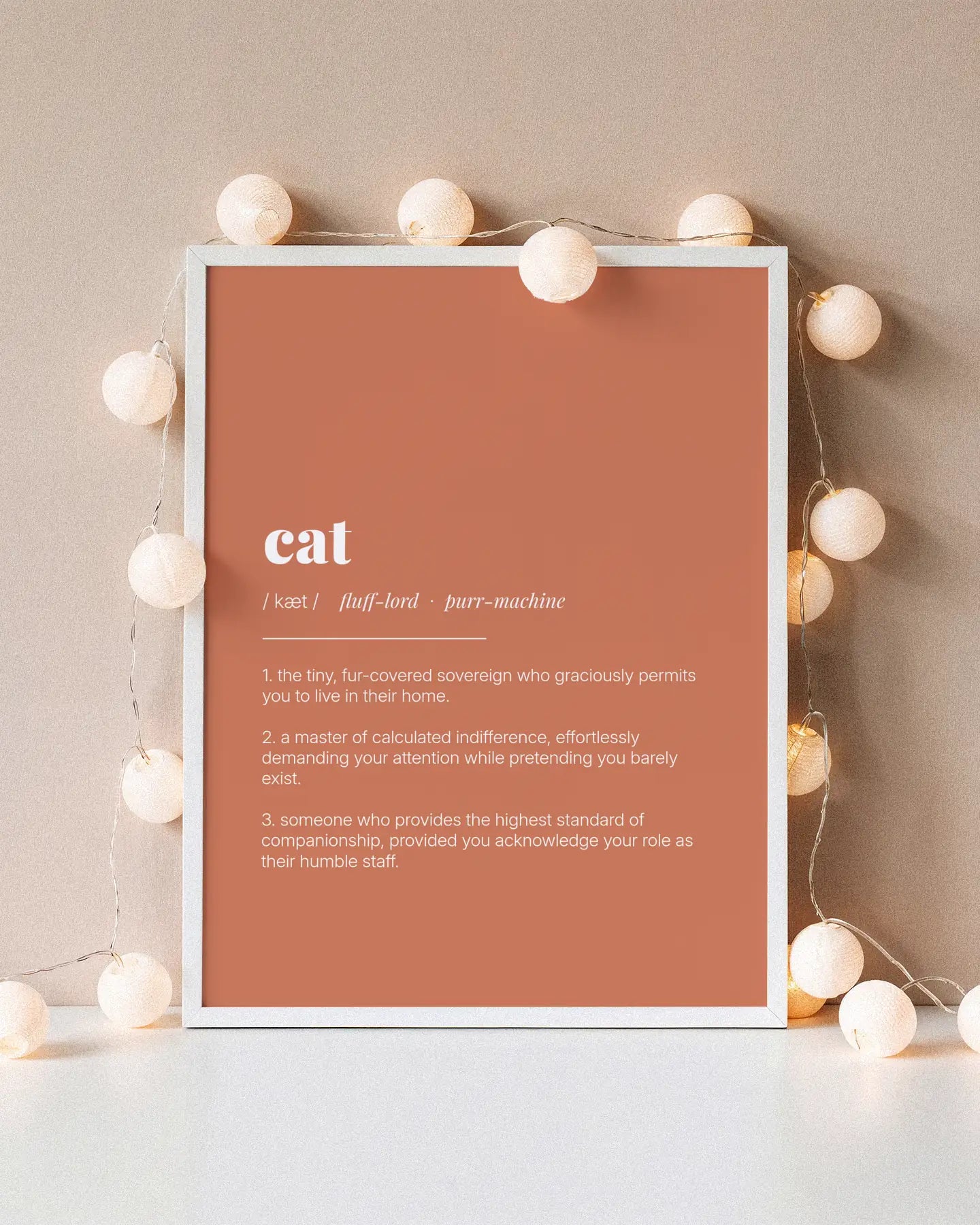 Definition Poster of Cat on Terracotta background
