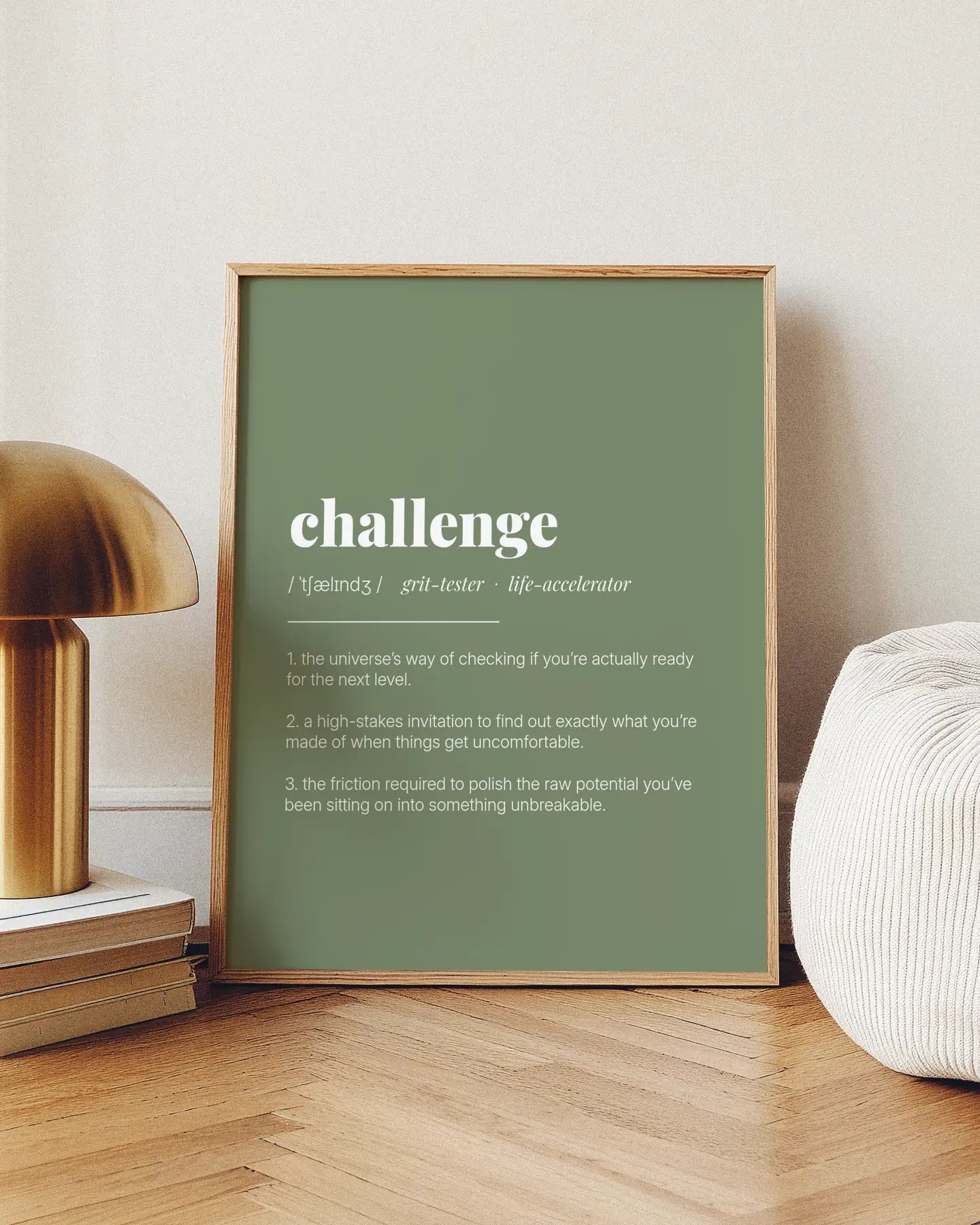 Definition Poster of Challenge on Sage Green background