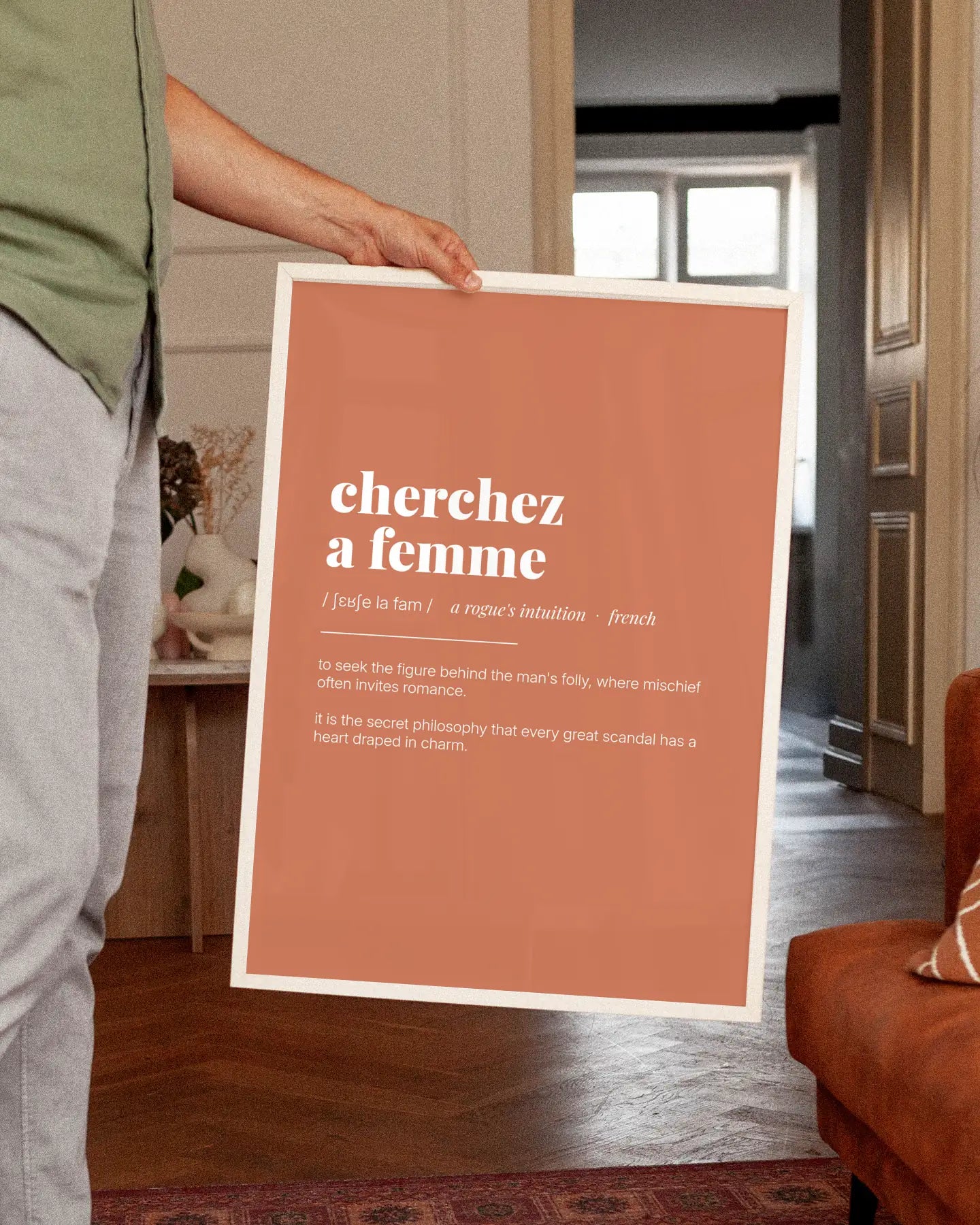Definition Poster of Cherchez <br />a femme on Terracotta background