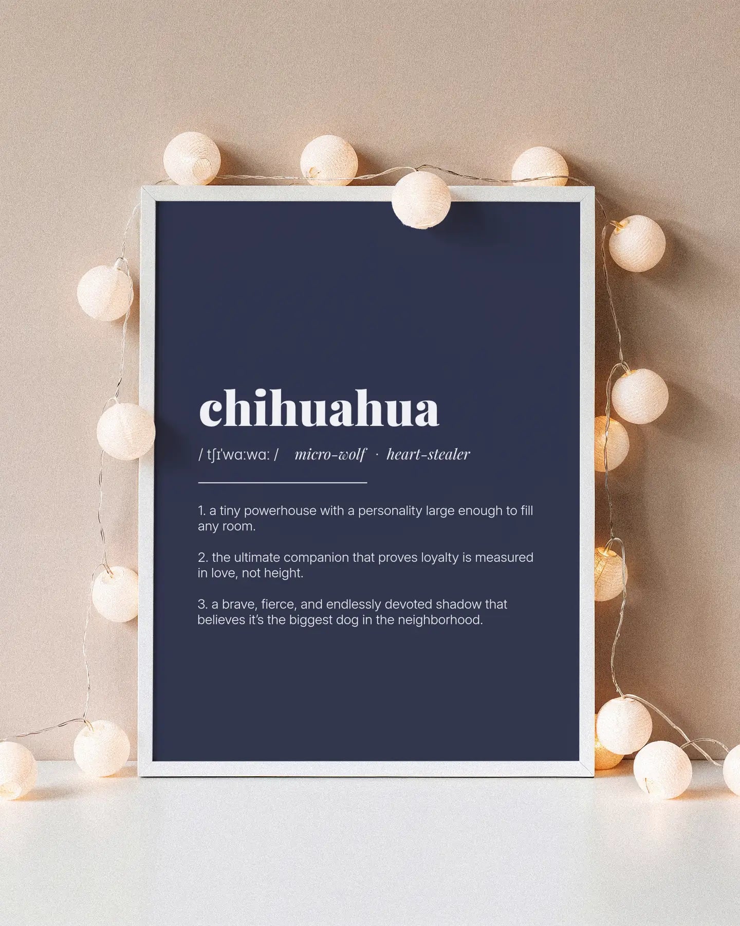 Definition Poster of Chihuahua on Deep Navy background