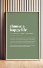 Definition Poster of Choose A<br />Happy Life on Sage Green background