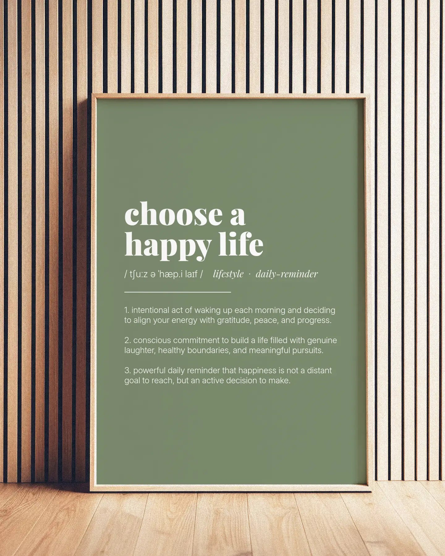 Definition Poster of Choose A<br />Happy Life on Sage Green background