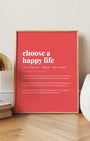 Definition Poster of Choose A<br />Happy Life on Strawberry background