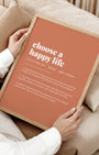 Definition Poster of Choose A<br />Happy Life on Terracotta background