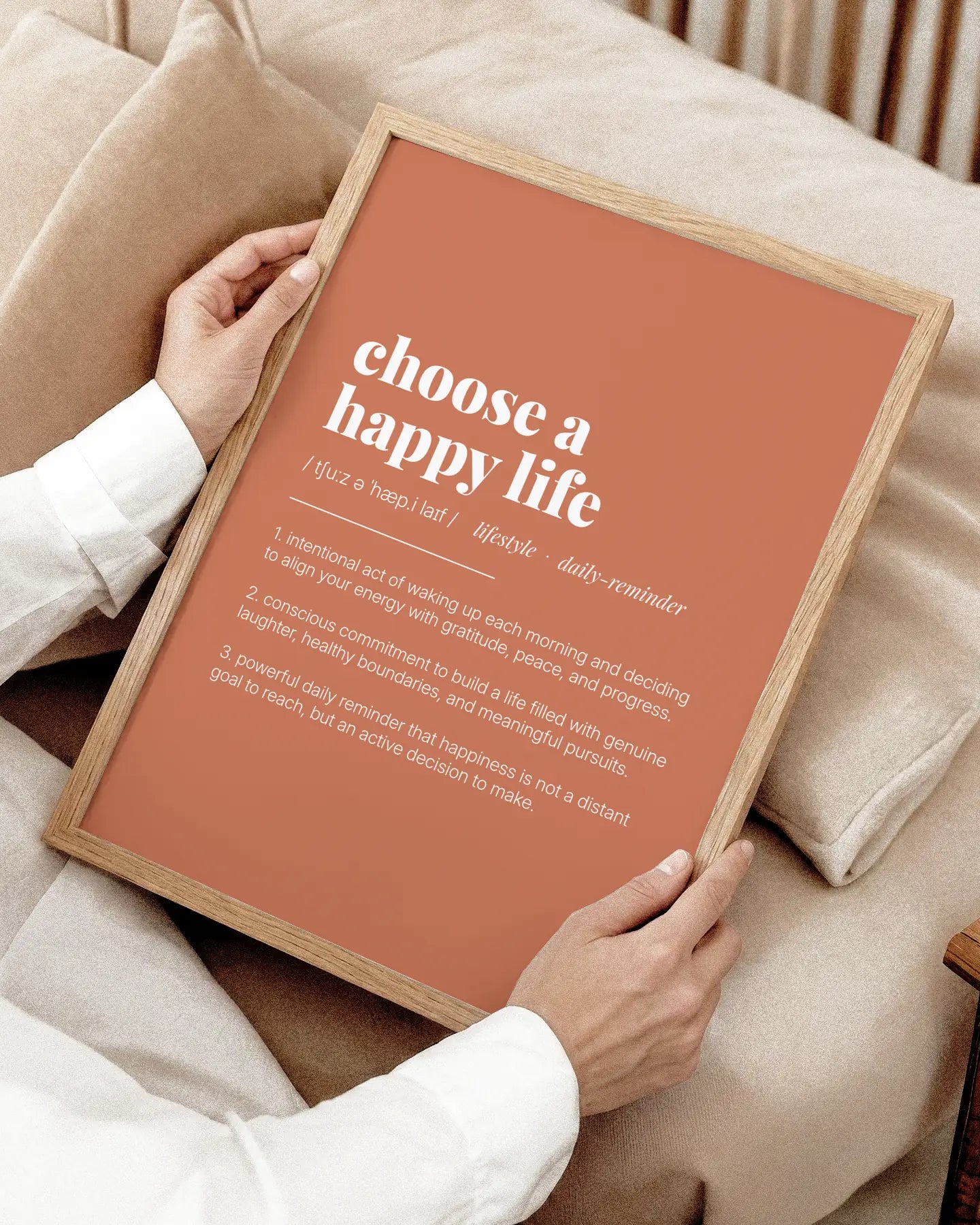 Definition Poster of Choose A<br />Happy Life on Terracotta background