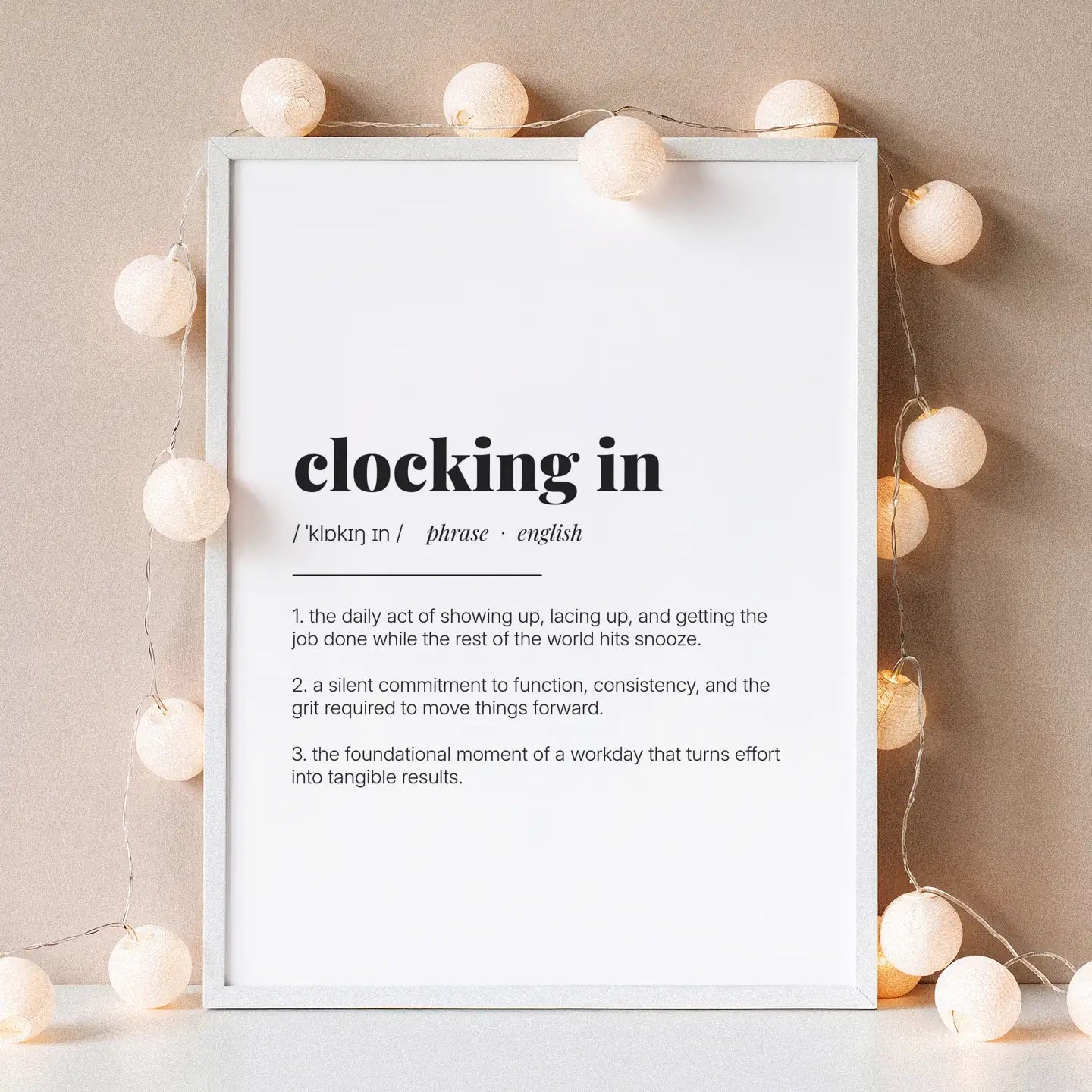 Definition Poster of Clocking in on Gallery White background