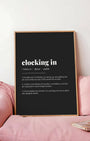 Definition Poster of Clocking in on Midnight Ink background