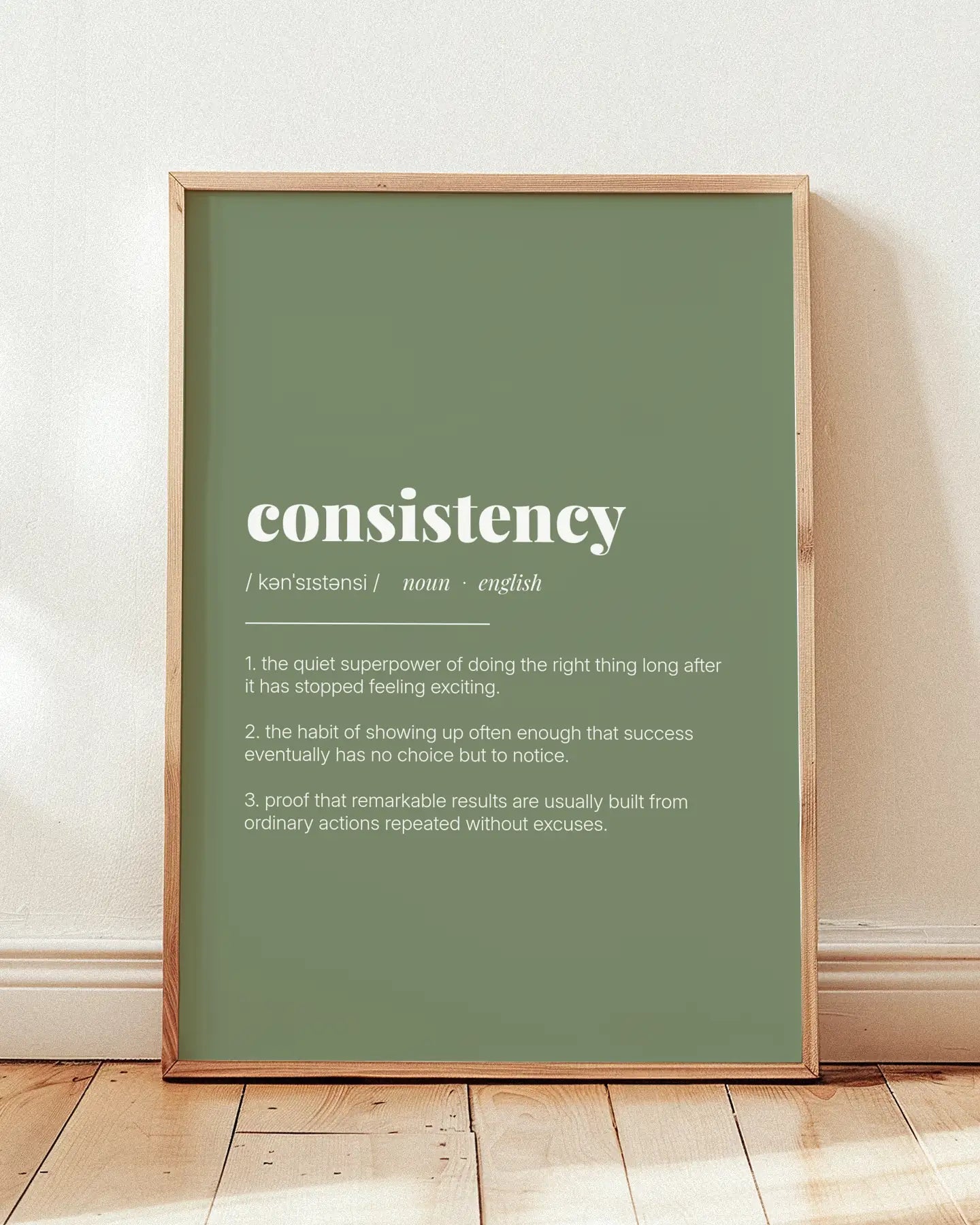 Definition Poster of Consistency on Sage Green background
