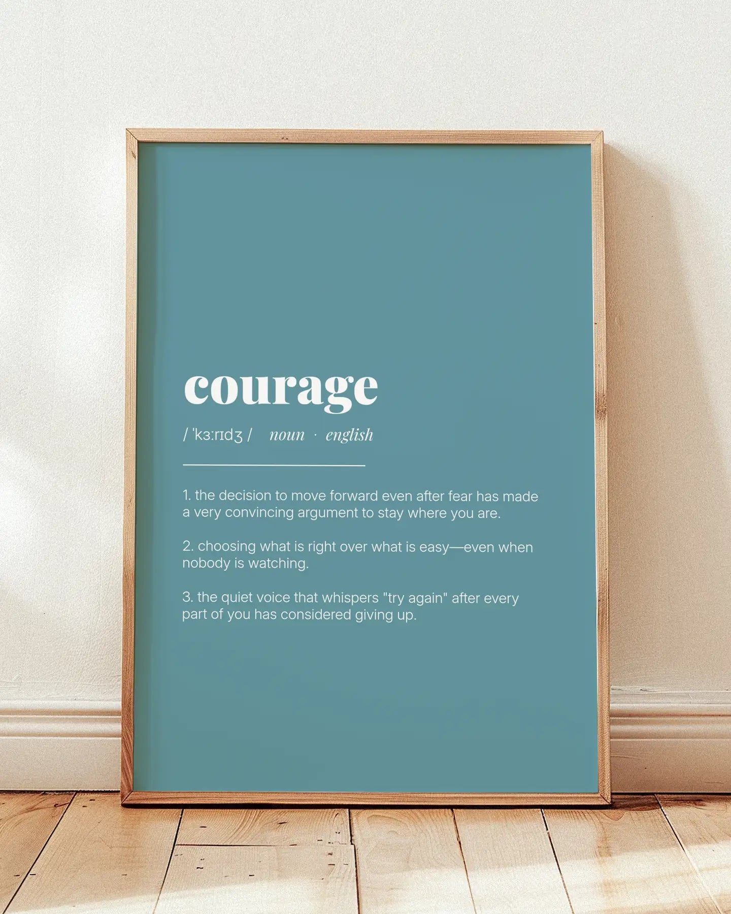 Definition Poster of Courage on Sea Glass background