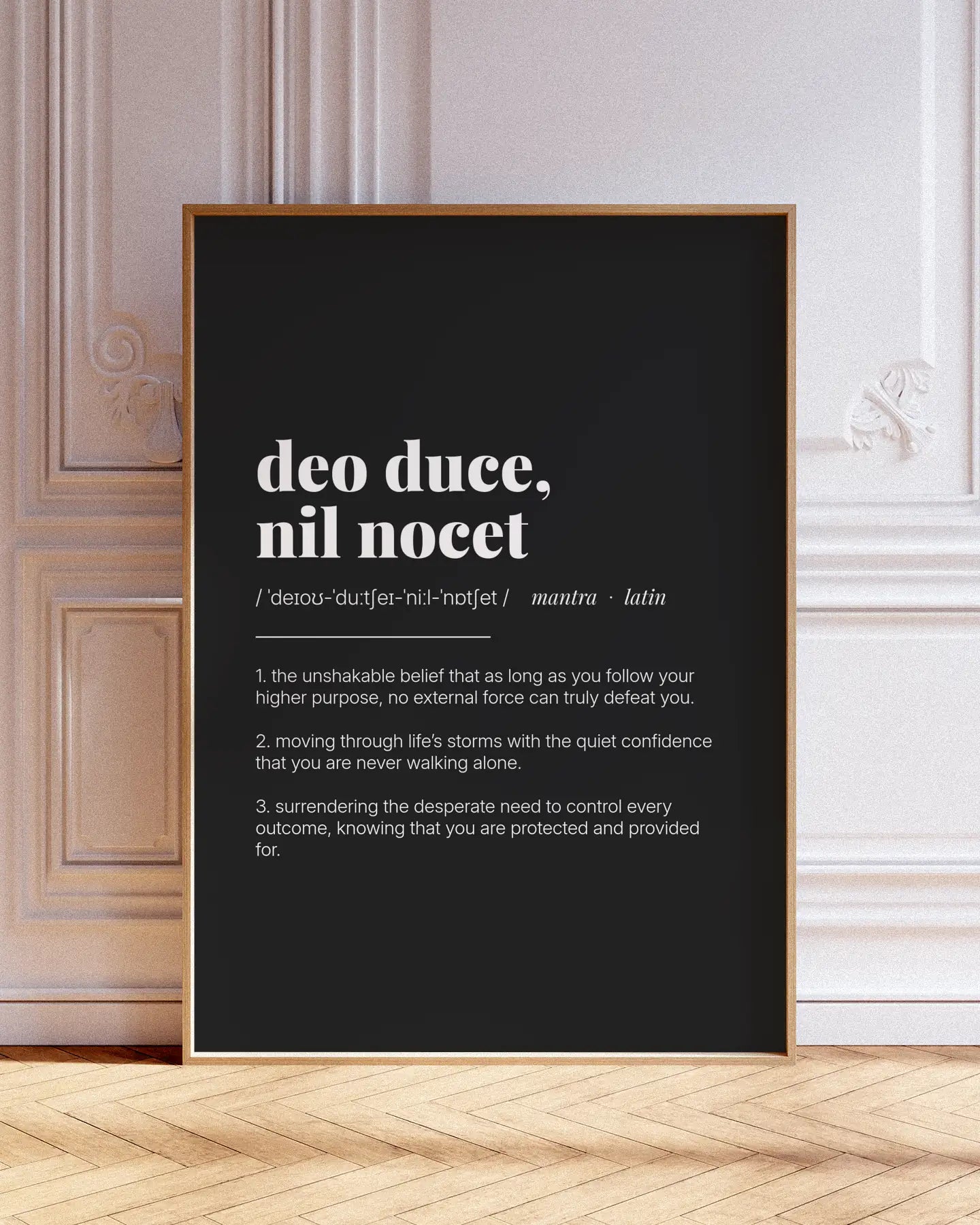 Definition Poster of Deo Duce, <br />Nil Nocet on Midnight Ink background