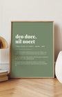 Definition Poster of Deo Duce, <br />Nil Nocet on Sage Green background