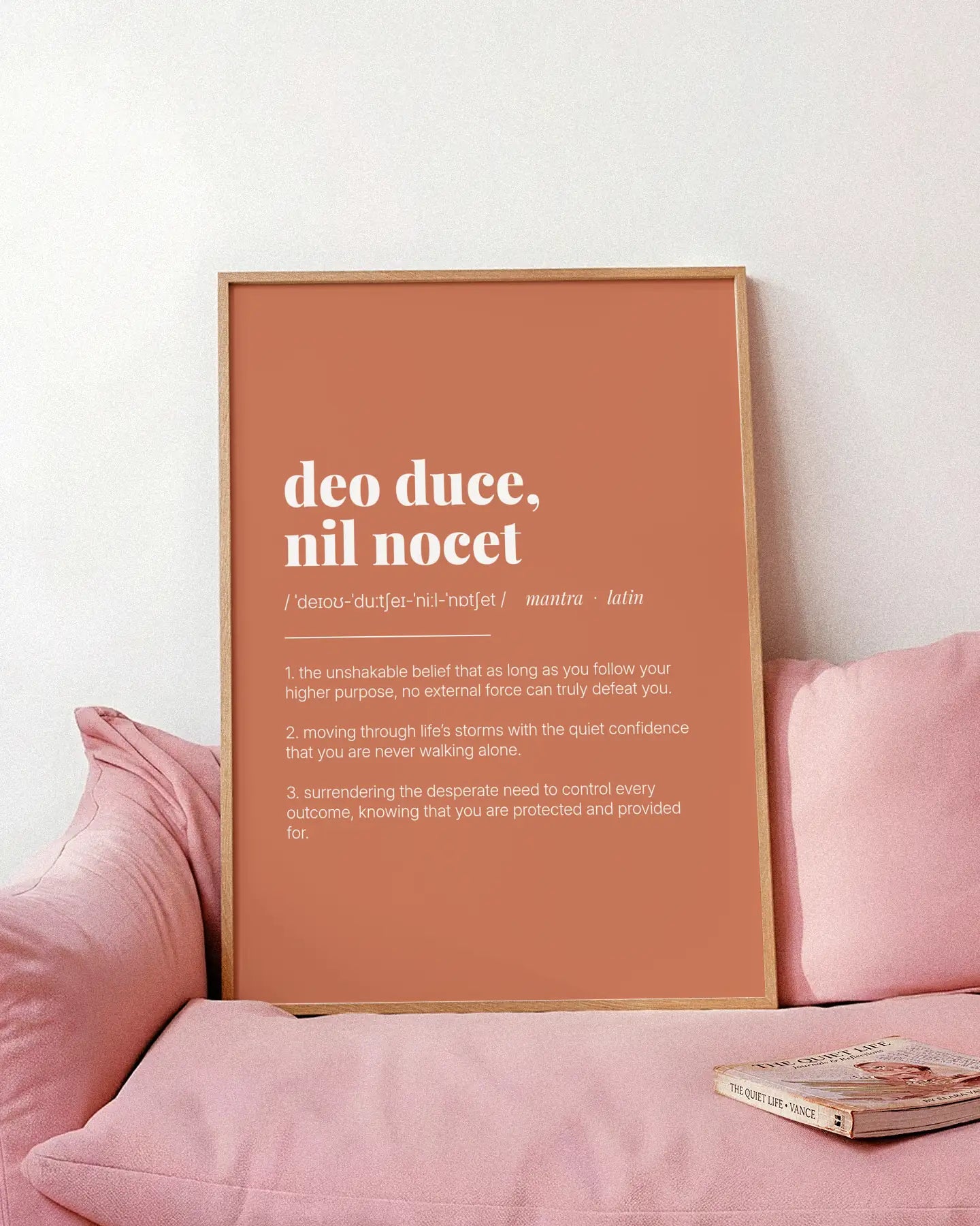 Definition Poster of Deo Duce, <br />Nil Nocet on Terracotta background