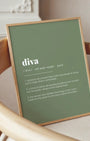 Definition Poster of Diva on Sage Green background