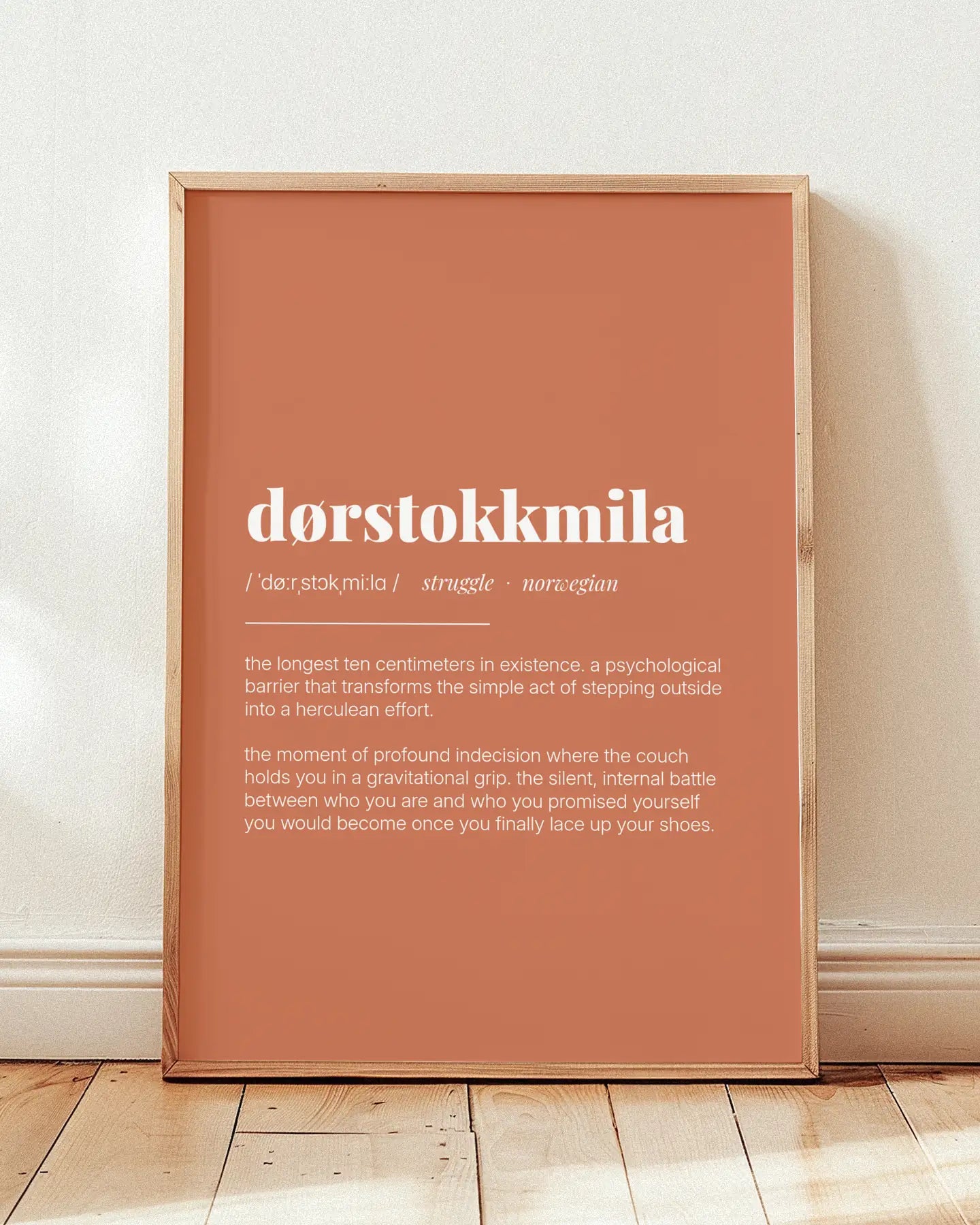 Definition Poster of Dørstokkmila on Terracotta background