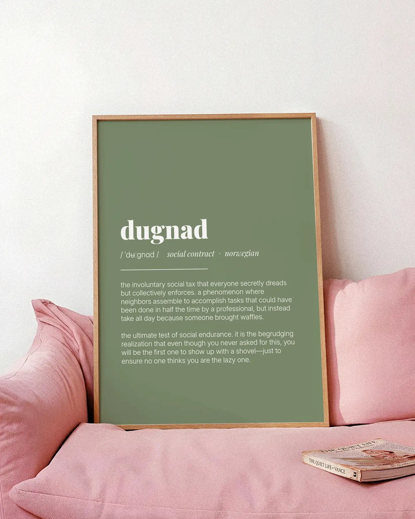 Definition Poster of Dugnad on Sage Green background
