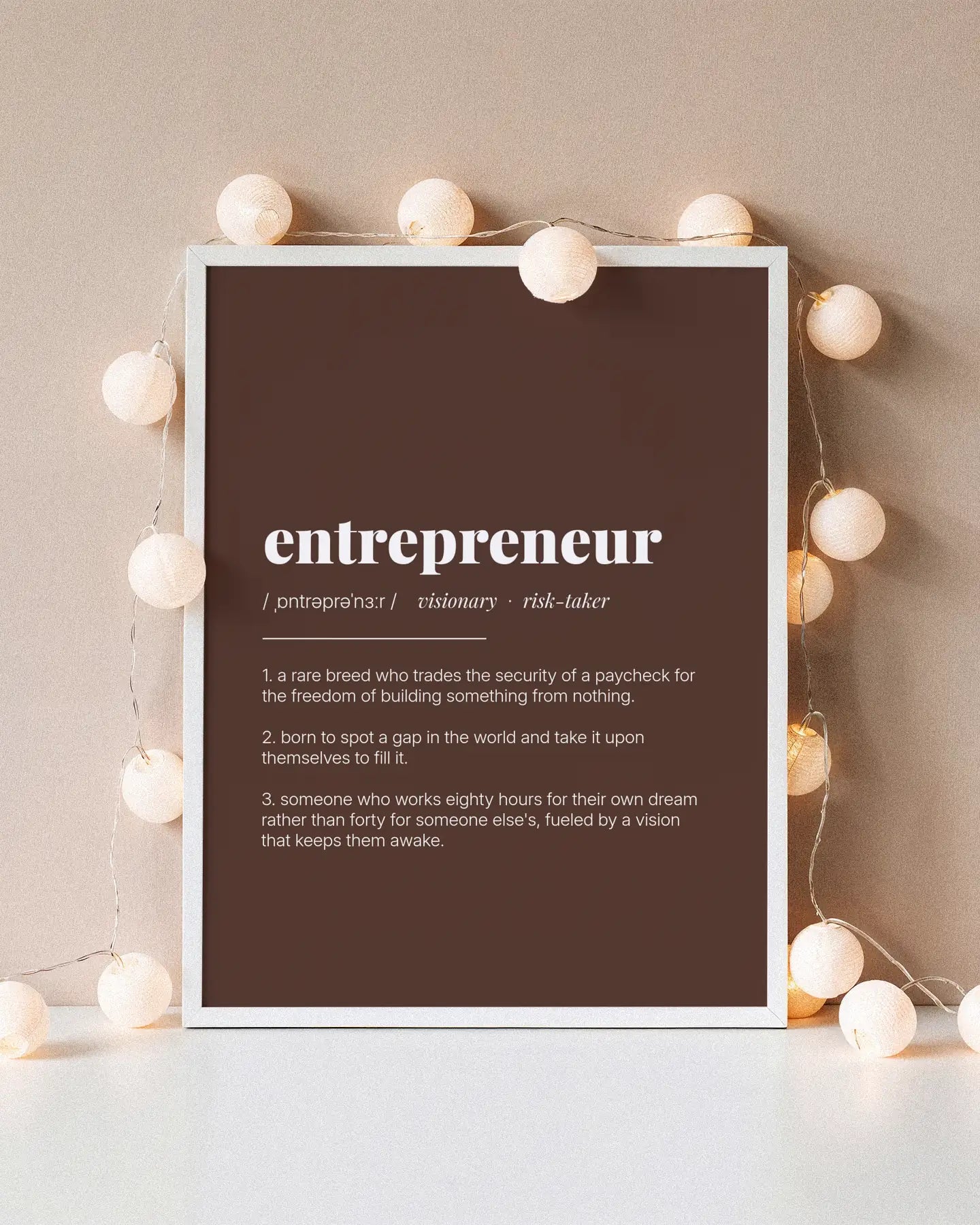 Definition Poster of Entrepreneur on Espresso background